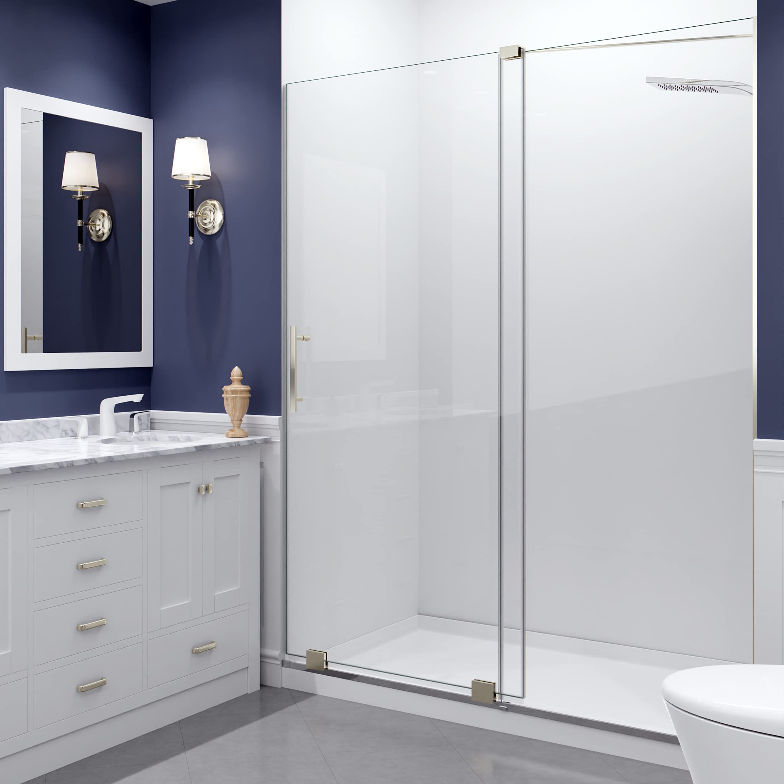 ANZZI 76 x 60 Inch Brushed Nickel Semi-Frameless Sliding Shower Door with Longboat Water Repellent Glass, Seal Strip & Handle - Easy Glide Rollers for Smooth Operation - Perfect for Modern Bathrooms & Spa-Like Showers (Model SD-AZ055-01BN)