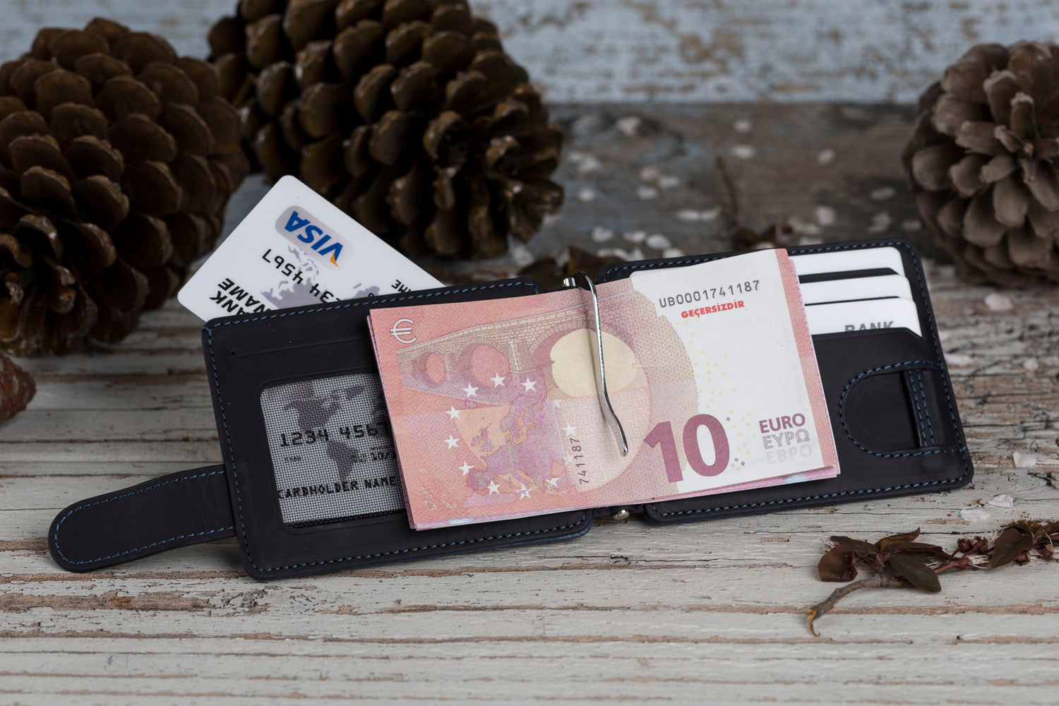 Premium Two-Sided Full Grain Leather Wallet for Men - Blue - Perfect for Everyday Use & Travel Accessories