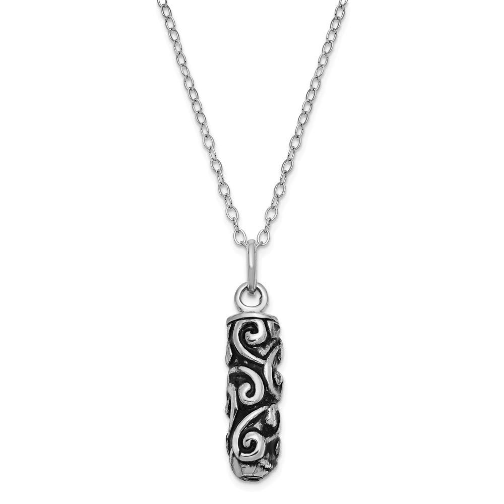 Polished Spring Ring Scroll Cylinder Memorial Necklace - 18 Inch Sterling Silver Jewelry Gift for Women, Perfect for Anniversaries, Memorials & Special Occasions