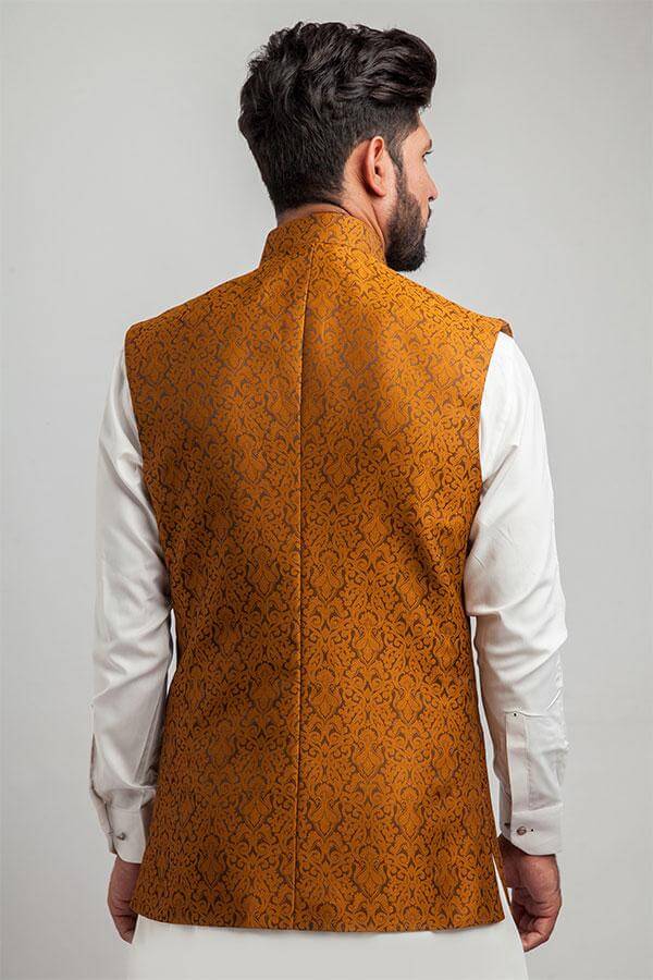 Vintage Copper & Mustard Brocade Waistcoat Vest for Men - Elegant Renaissance Costume, Steampunk Fashion & Historical Reenactment Outfit