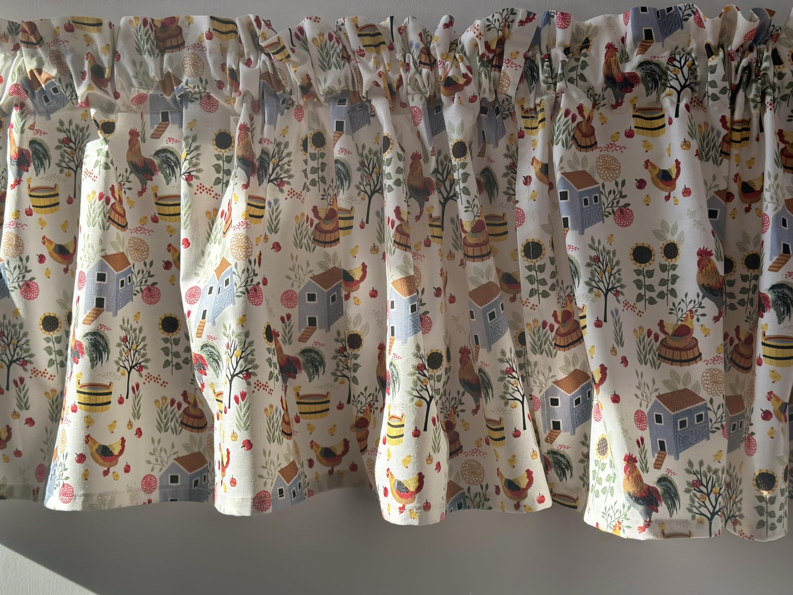 Chicken and Coops Kitchen Valance - Country Style Farmhouse Curtains, 41-42 Inches Wide x 15 Inches Long, Perfect for Rustic Kitchen Decor and Cozy Dining Spaces