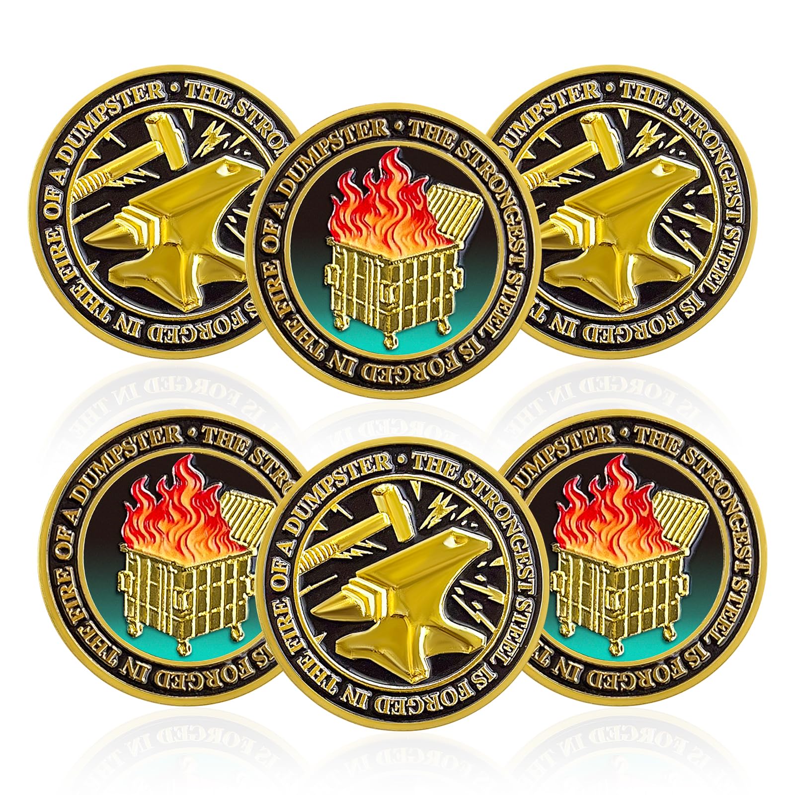 6 Pcs Dumpster Fire Challenge Coin - Funny Desk Accessories & Office Gifts for Coworkers - Motivational Medallion for Men & Women - Perfect for Staff Appreciation, White Elephant Gifts & Office Pranks