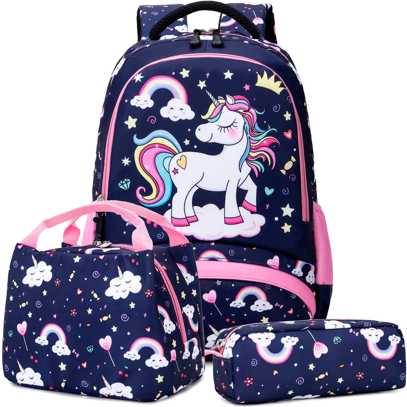 Meisohua Unicorn Backpack for Girls - Lightweight School Bookbag with Pencil Case, Cute Kids Backpack Set for Elementary, Middle School & Travel | Water-Resistant Daypack for Teens & Tweens
