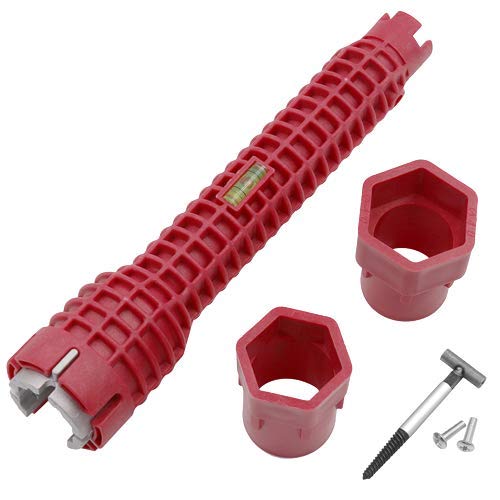 8-in-1 Multi-Purpose Plumbing Wrench Tool - Faucet Installer, Sink Wrench, Toilet Bowl Repair Kit for Bathroom & Kitchen - Durable Red Water Pipe End Wrench for DIY Home Plumbing Projects