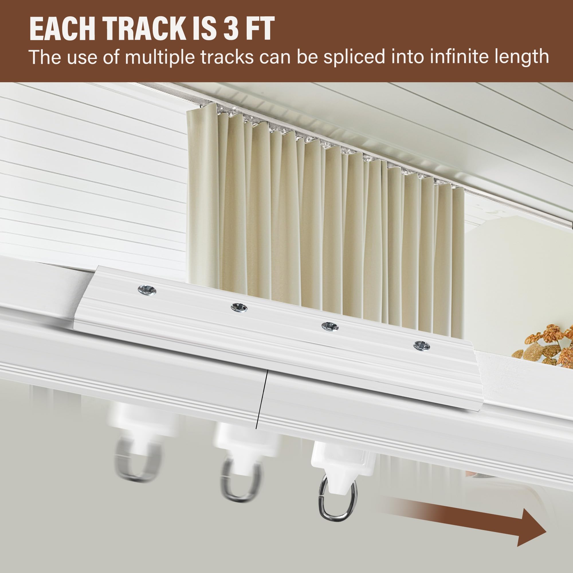 Heavy Duty Ceiling Mount Curtain Track System - White Room Divider & Privacy Partition for RV, Shower, Outdoor Use (3-9ft Adjustable Length) - Perfect for Home, Office, Camping and Commercial Spaces