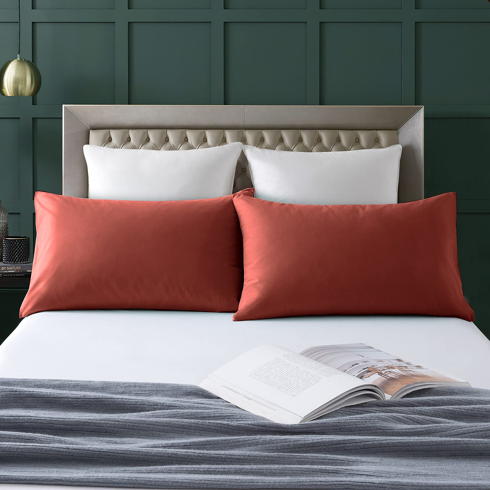 Premium 2 Pack King Size Pillow Cases - 1800 Thread Count Microfiber Pillow Cover Set with Envelope Closure, Ultra Soft & Wrinkle Resistant, 20x36 Inches (Orange Rust) - Perfect for Bedroom, Hotel & Home Decor