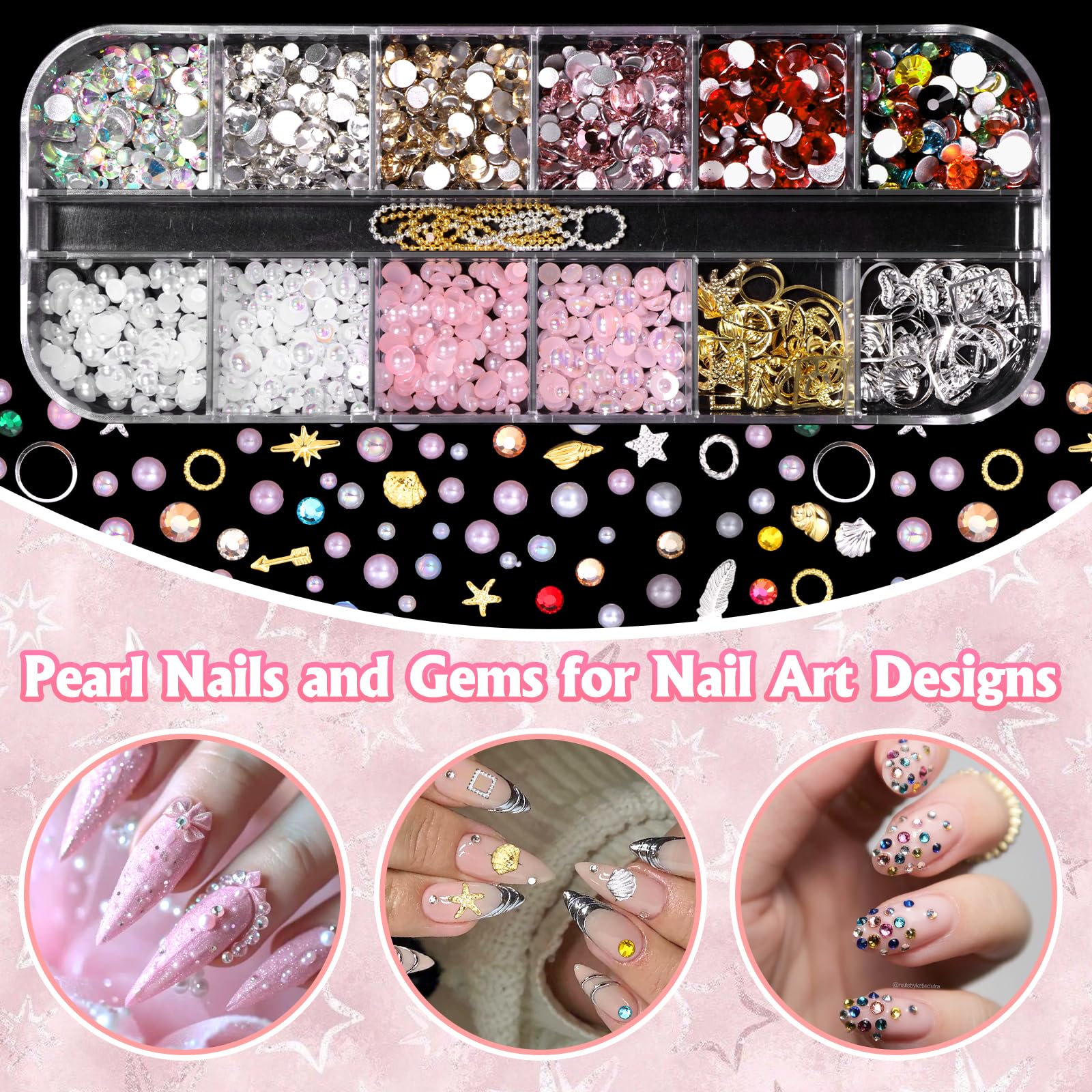 2 Boxes Flower Nail Charms and Rhinestones - Red Pink Bows, Tiny Flowers & Butterfly Nail Art Charms for DIY Nail Accessories | Perfect for Manicures, Nail Salons & Home Nail Art Decoration