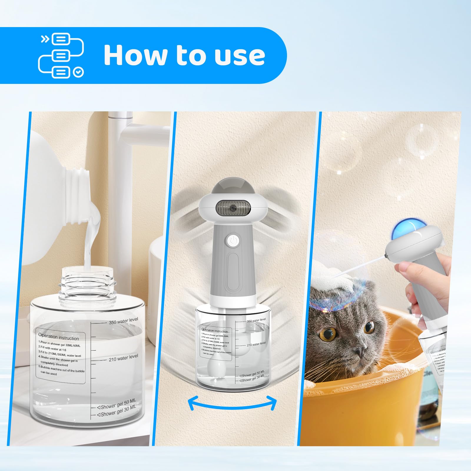 Electric Dog Shampoo Dispenser - UFO Pet Shampoo Sprayer with Foaming Function for Dogs & Cats | Bathtub, Sink & Bathroom Cleaning | Perfect for Home Grooming & Pet Spa Days (Grey)