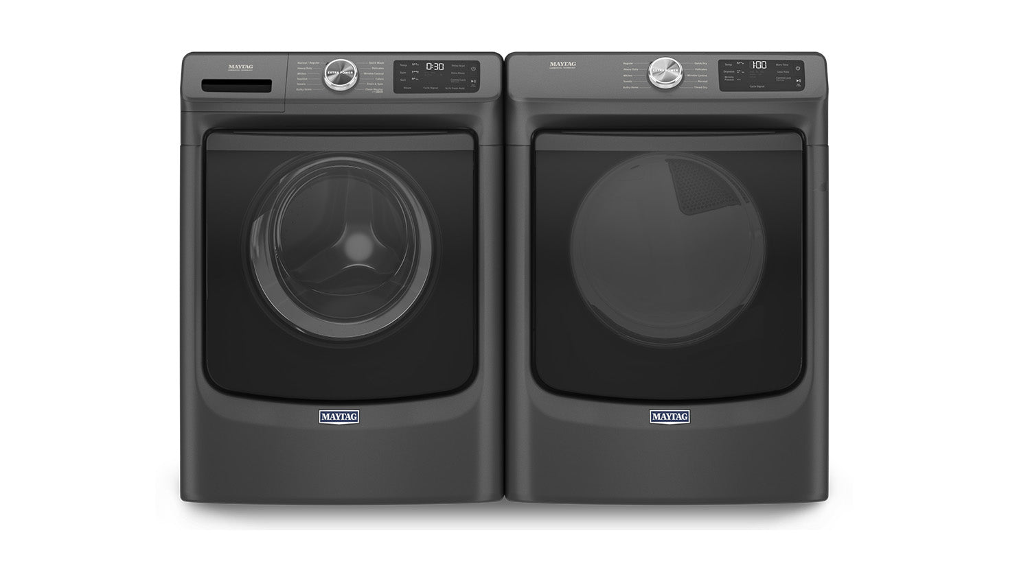 Maytag MHW6630MBK/MGD5630MBK 5.5 cu. ft. Front Load Washer & 7.3 cu. ft. Gas Dryer Set in Volcano Black - Energy Efficient Laundry Appliances for Large Families & Heavy Duty Use