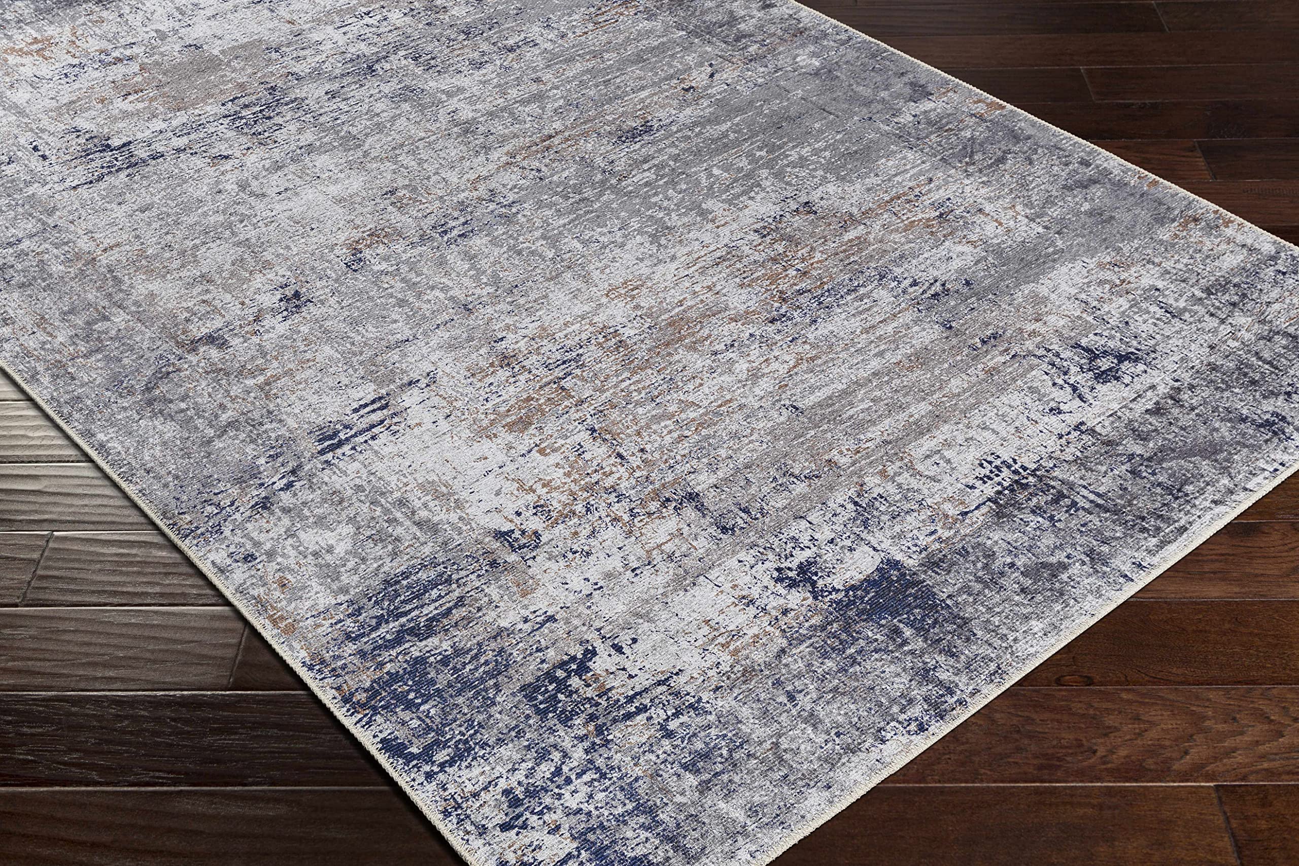 Hauteloom Fairplains Washable Area Rug for Living Room & Bedroom - Soft Gray & Blue Modern Design - 6'7
