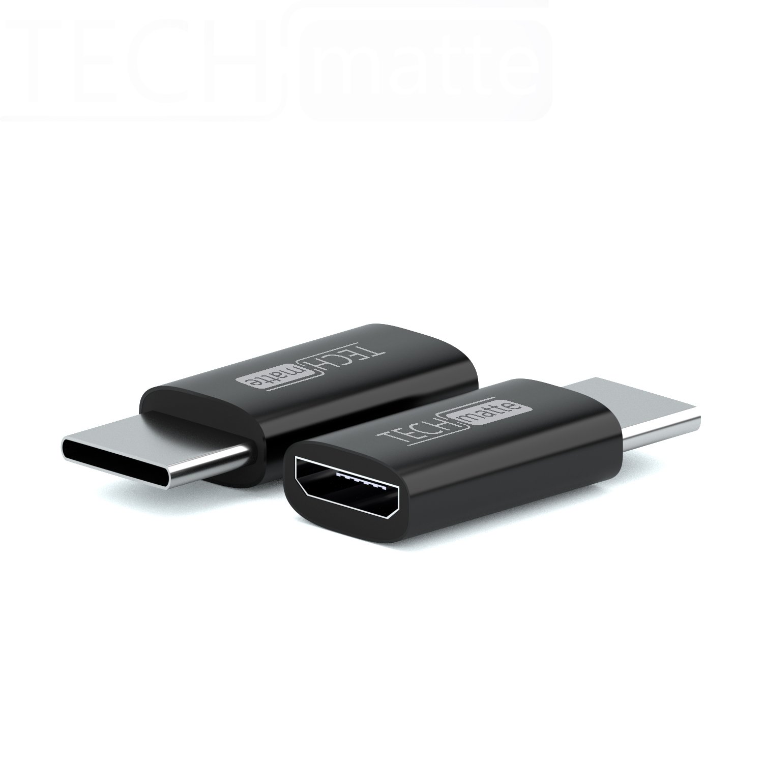 TechMatte Micro USB to USB C Adapter - 2 Pack Black | Fast Charging & Data Sync | Compatible with Smartphones, Tablets & Laptops for Home, Office & Travel Use