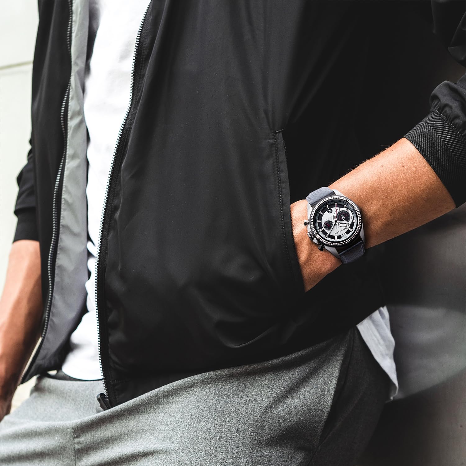 René Mouris Trofeo Chronograph Men's Watch - 45mm 316L Stainless Steel Sports Watch with Sapphire Coated Crystal & Leather Strap - 100M Waterproof - Perfect for Diving, Swimming & Outdoor Activities