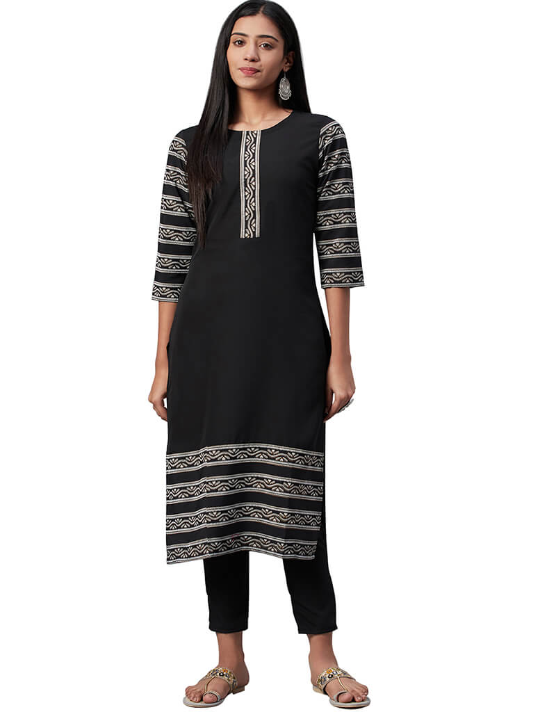 Stylish Black Crepe Pant Kurti for Women - Elegant Indian Ethnic Wear - Perfect for Festivals, Weddings & Casual Outings