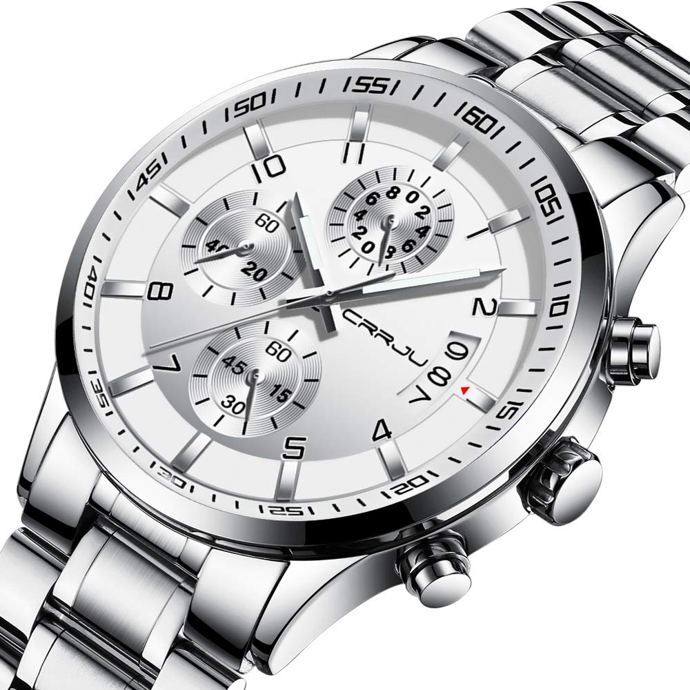 CRRJU Men's Stainless Steel Waterproof Watch - Date Chronograph for Outdoor & Business