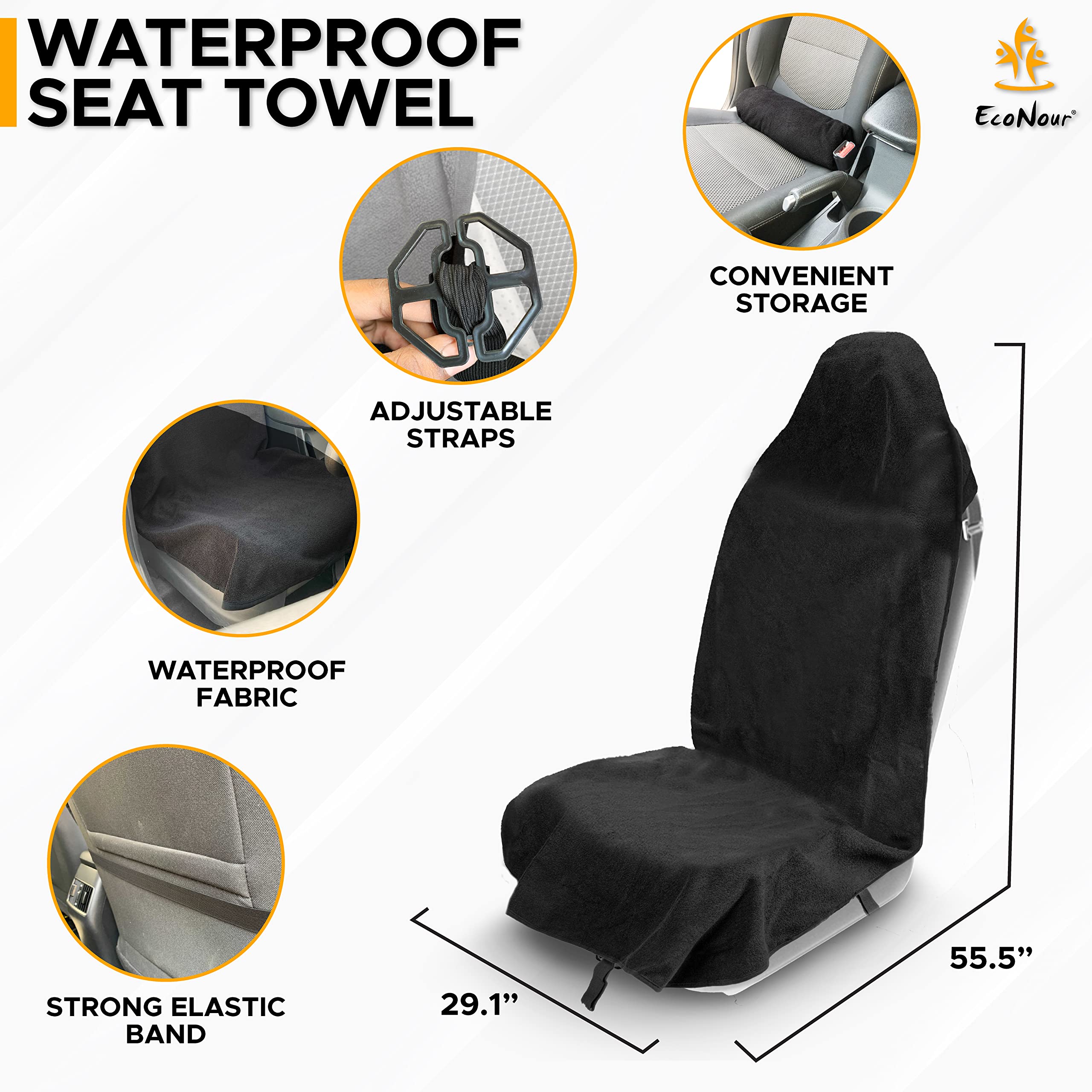 EcoNour Sweat Absorbing Car Seat Cover with Shoulder Pad | Washable & Waterproof Universal Seat Protector for Cars, Trucks, Vans & SUVs | Prevents Sweat, Food & Dirt Stains | Perfect for Gym, Swimming & Workout Sessions | Ideal for Commuting, Road Trips & Outdoor Activities
