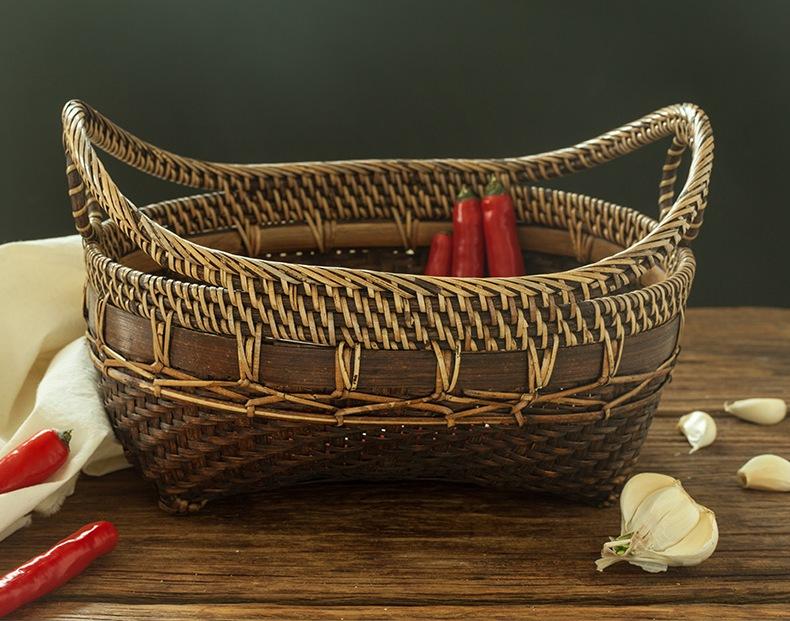 Hand Woven Bamboo Storage Basket - Natural Indonesian Small Rustic Baskets for Home Organization, Kitchen, Bathroom & Decor