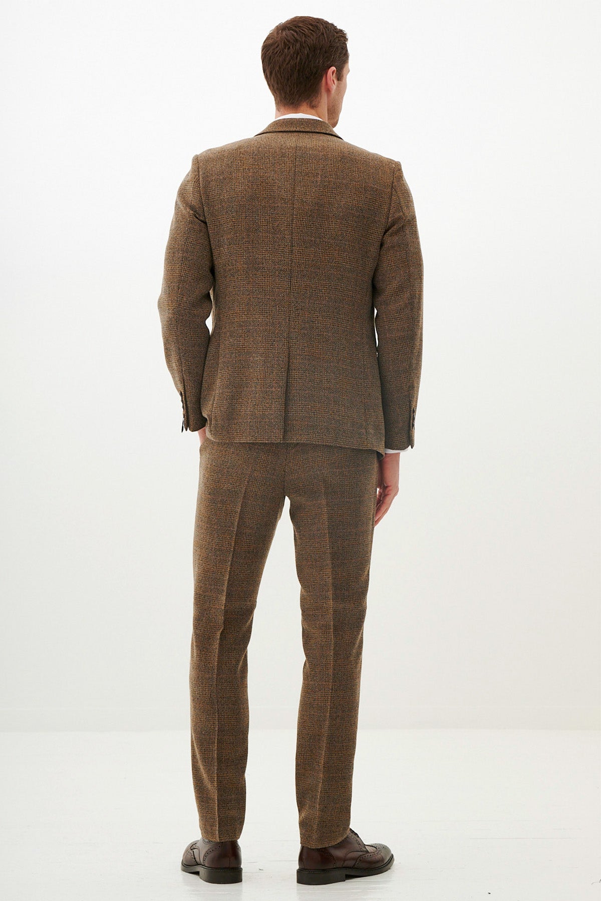 KRIS Tan Tweed Three Piece Suit for Men - Premium Wool Blend Formal Business Suit Set - Perfect for Office, Weddings & Special Occasions