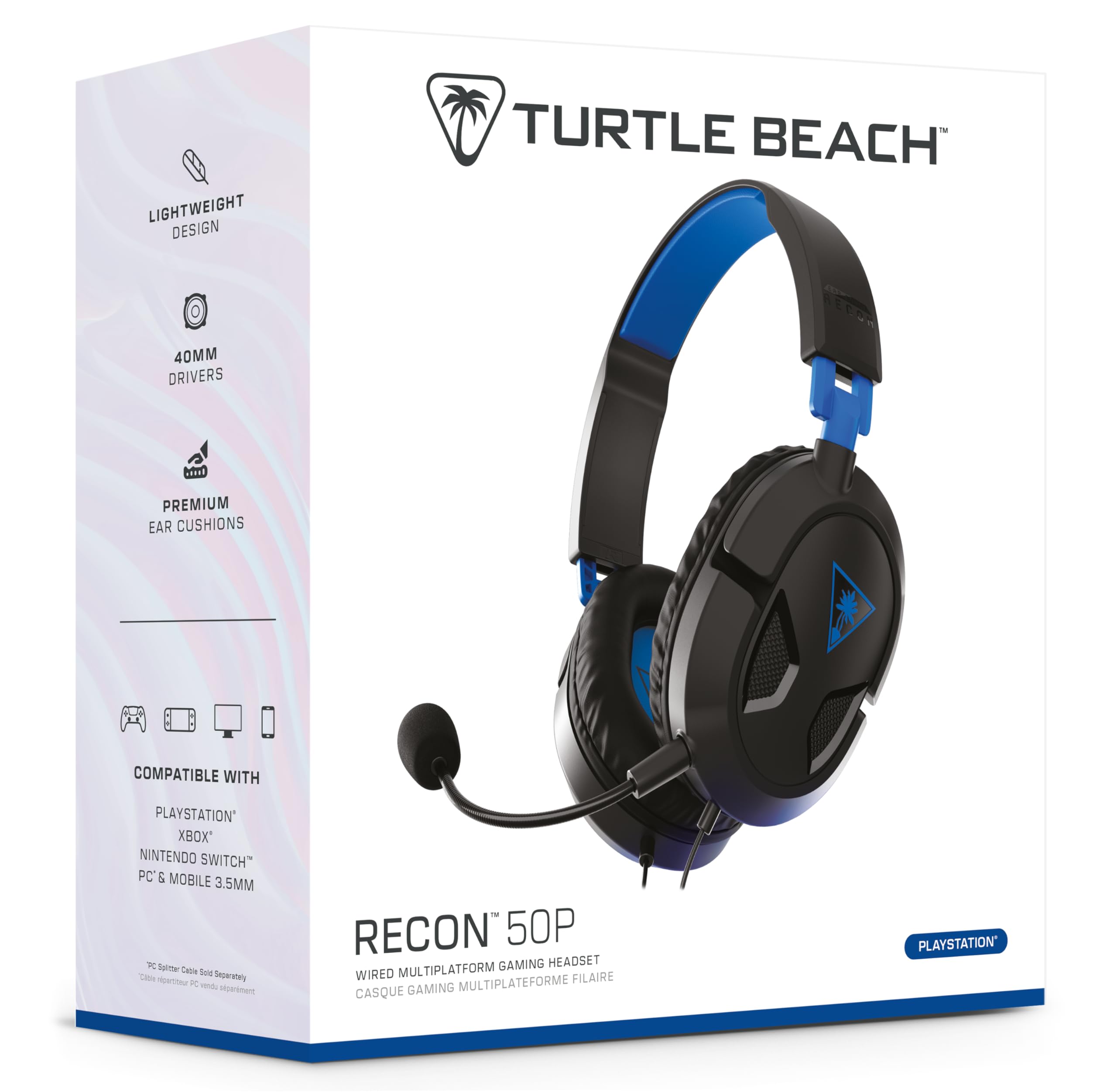 Turtle Beach Recon 50P Stereo Gaming Headset for PS5, PS4 Pro & PS4 - Lightweight Comfort with Flip-Up Mic - Perfect for FPS, Battle Royale & Online Multiplayer Games