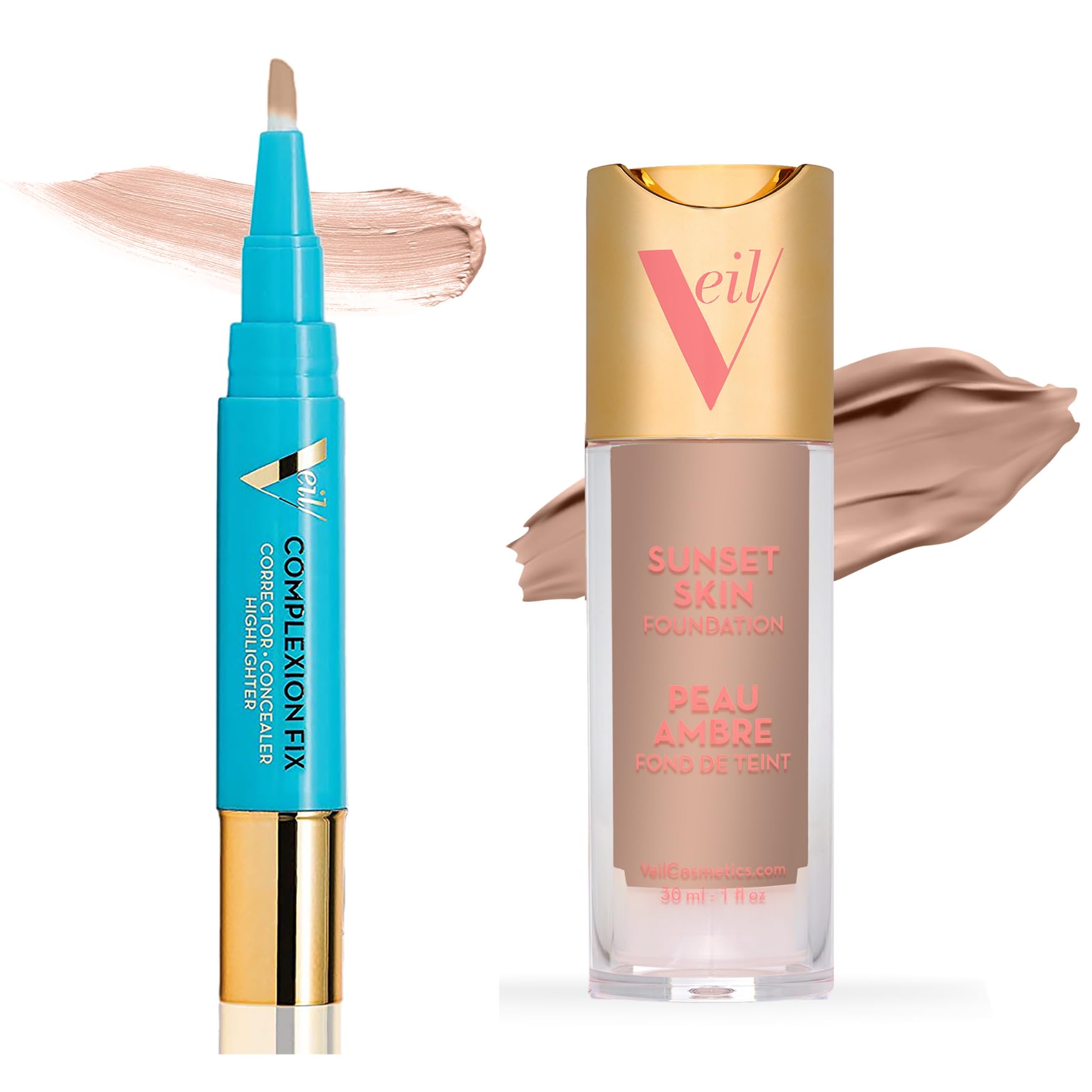Veil Cosmetics Complexion Fix Concealer & Sunset Skin Liquid Foundation Set - Shade 2P | Oil-Free, Lightweight, Buildable Coverage | Vegan, Cruelty-Free, Paraben-Free, Fragrance-Free | Perfect for Everyday Wear & Flawless Makeup Looks