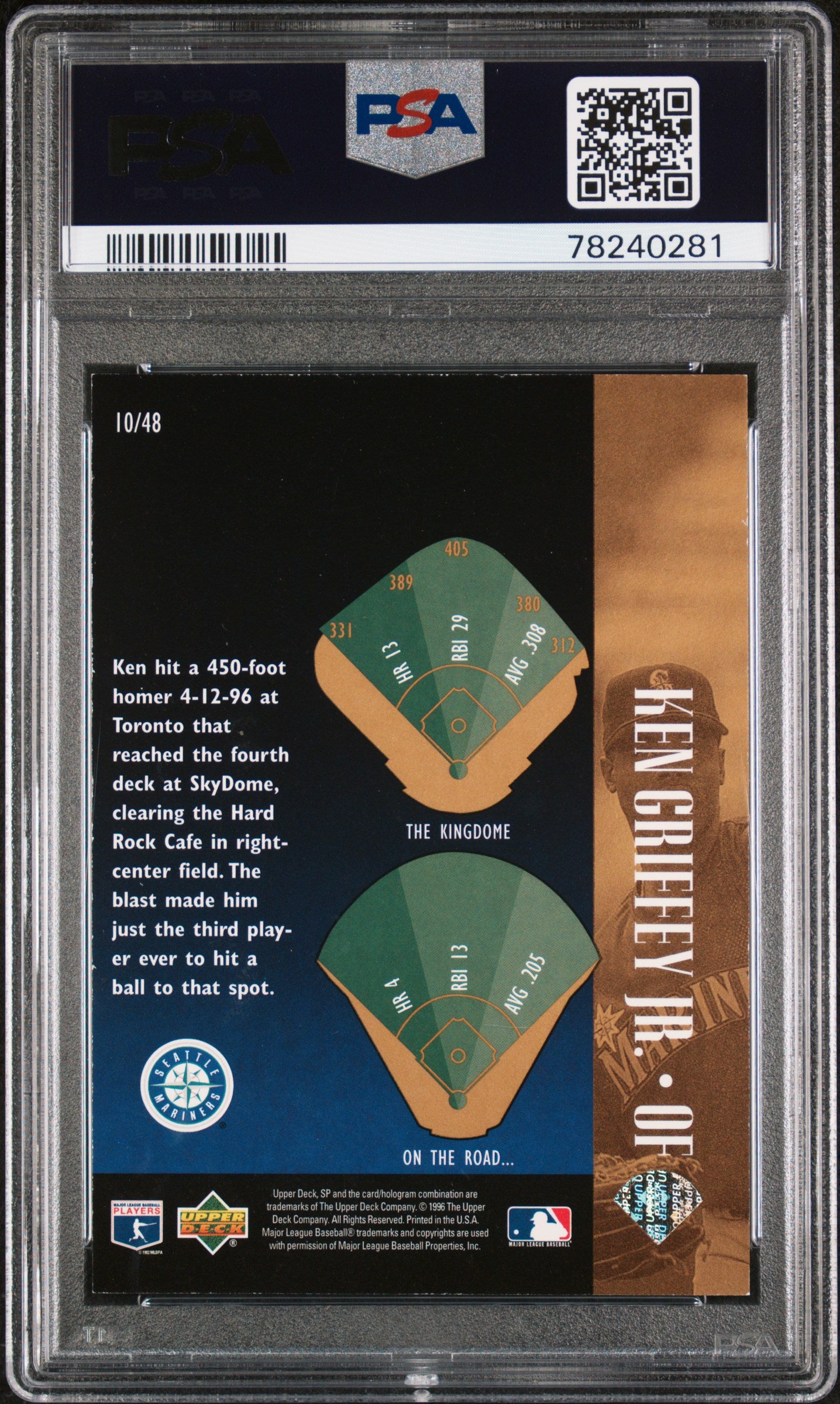 1996 SP Special F/X Ken Griffey Jr. #10 PSA 7 Graded Baseball Card - Perfect for Collectors & Sports Memorabilia Displays