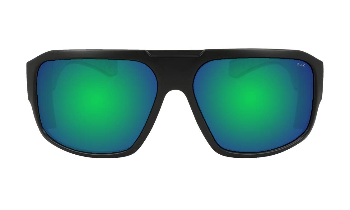 BOMBER MEGA Bomb M103GM Safety Sunglasses for Men - Matte Black Frame, Green Mirror Lens, Non-Slip Foam Lining, ANSI Z87+ Certified, UV Protection - Ideal for Construction, Shooting & Outdoor Activities