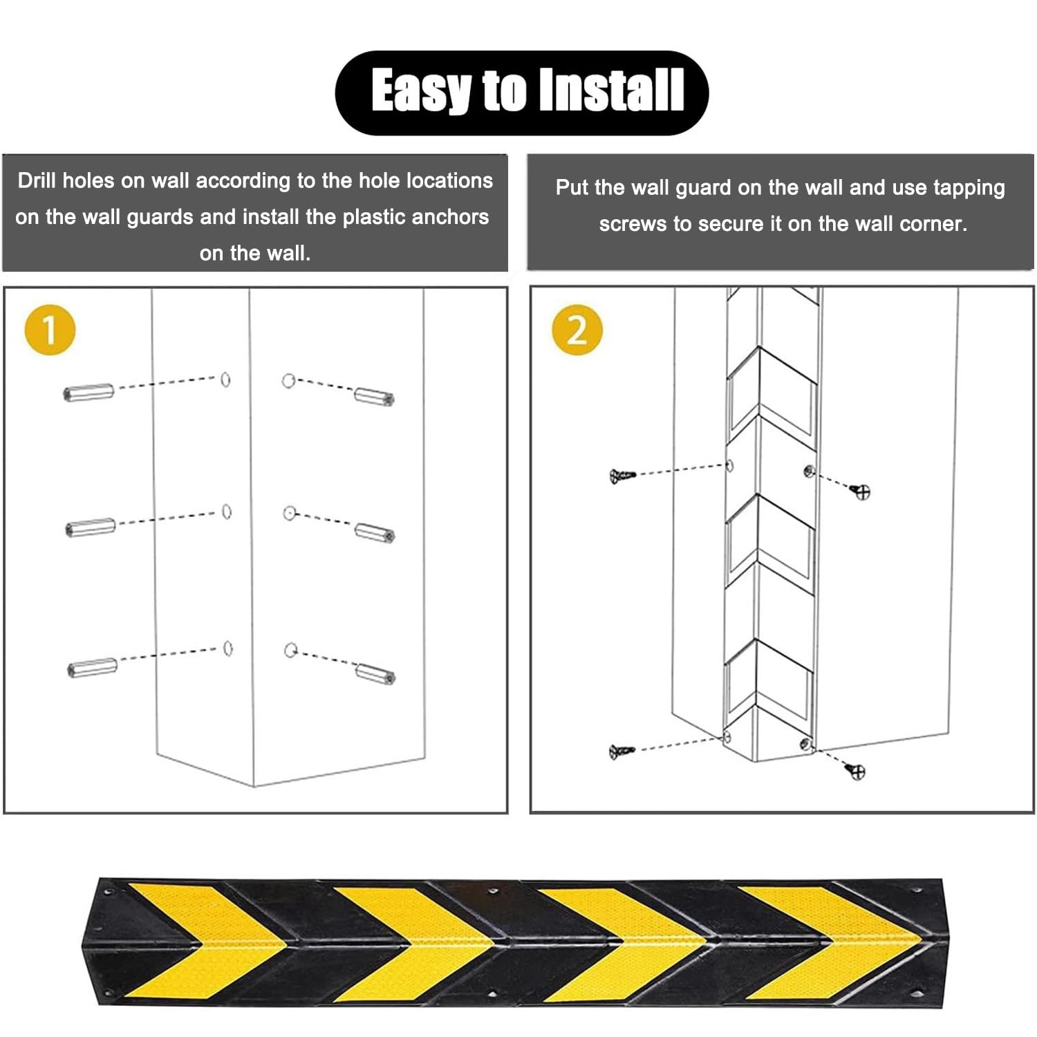 Garage Wall Protector & Corner Guards - Heavy Duty Rubber Bumper Protection for Car Doors, Front Bumpers & Garage Poles | Anti-Collision Padding with Safety Strips | Perfect for Home Garages, Parking Spaces & Tight Corners