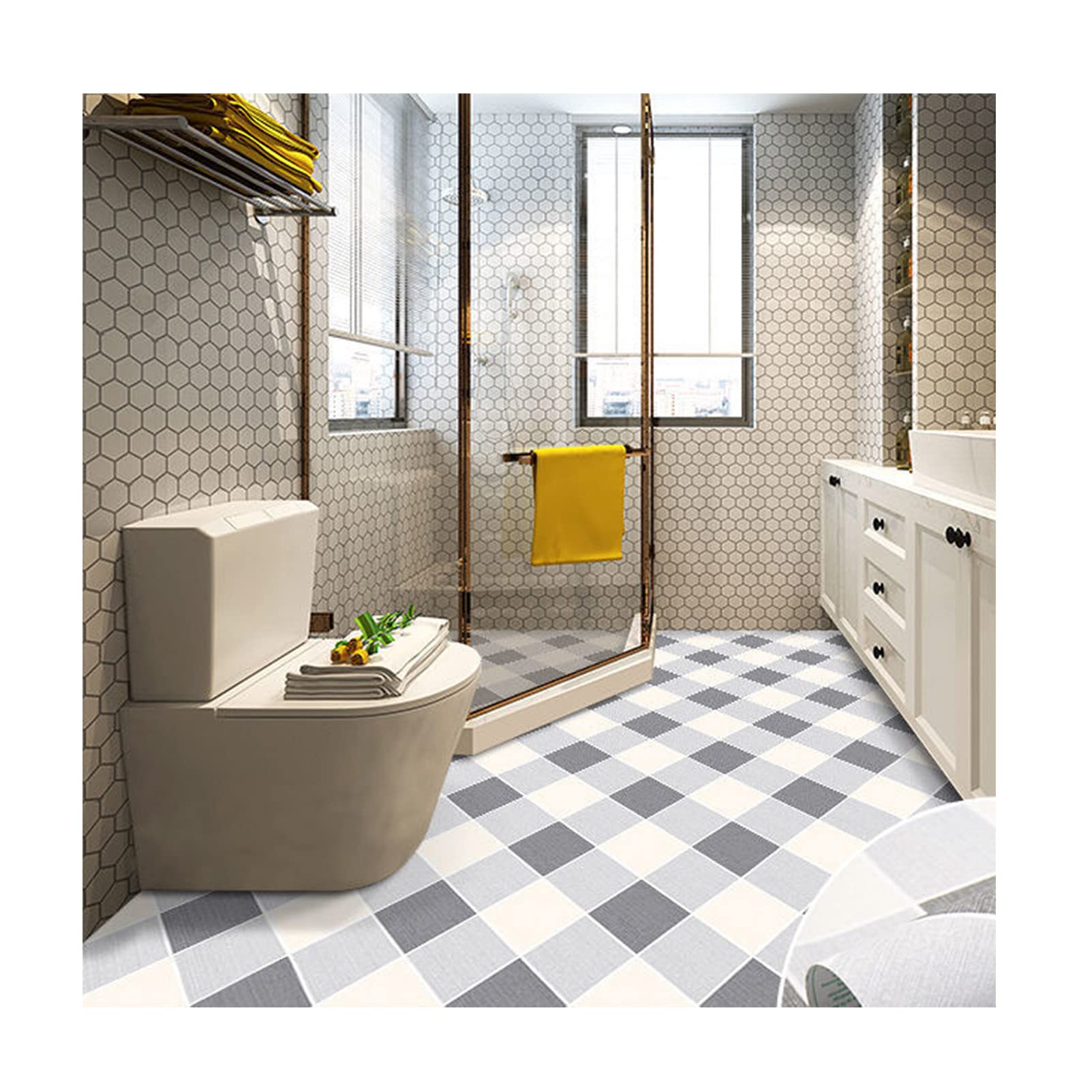 Waterproof Peel and Stick Floor Tiles - Self Adhesive Removable Vinyl Flooring | Marble Pattern Floor Stickers for Living Room, Bedroom, Bathroom | Easy DIY Home Renovation & Temporary Floor Covering Solution