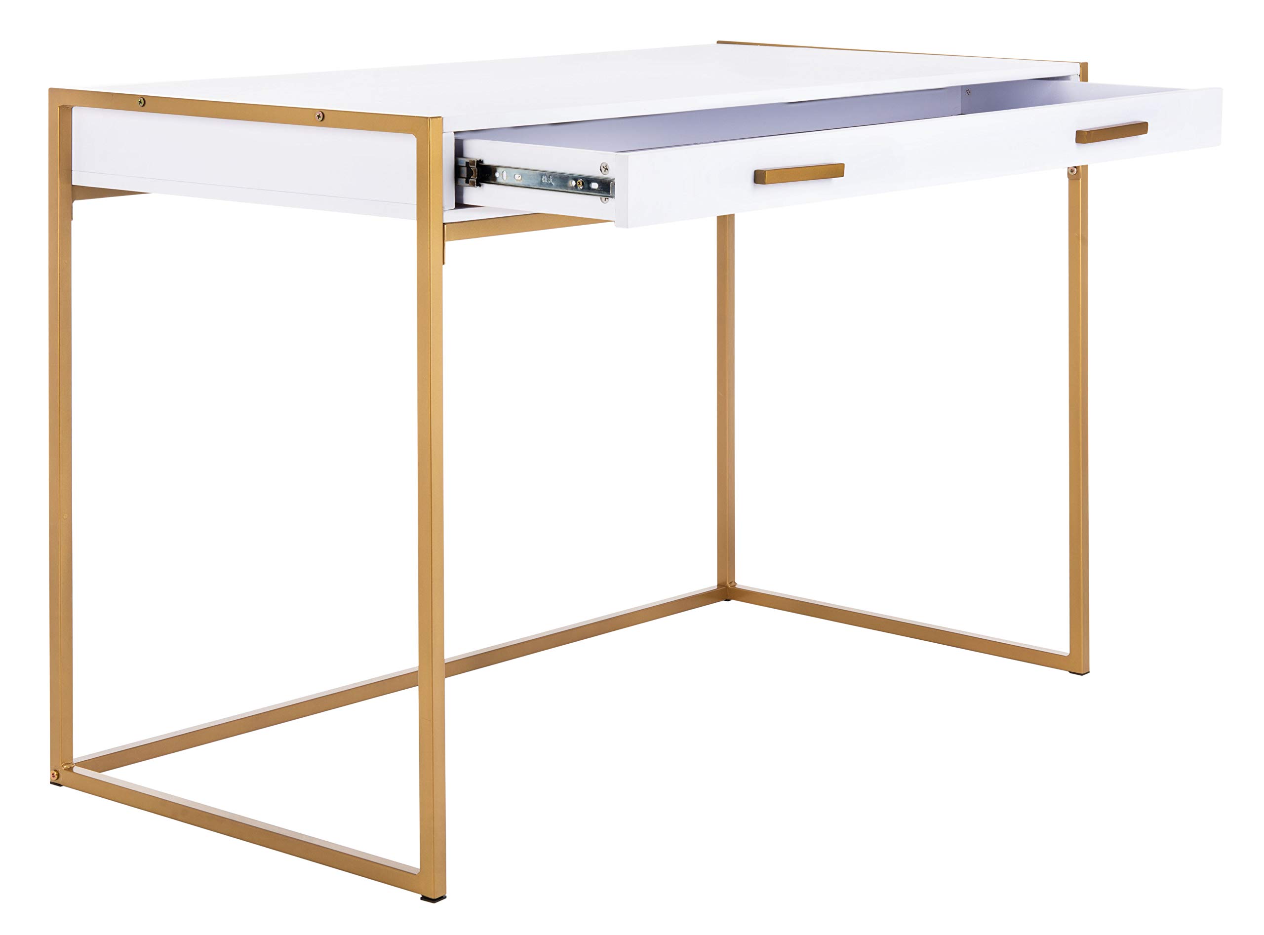 Safavieh Elodie Modern White and Gold 1-Drawer Home Office Desk - Stylish Writing Desk for Small Spaces, Dorm Rooms & Modern Workspaces