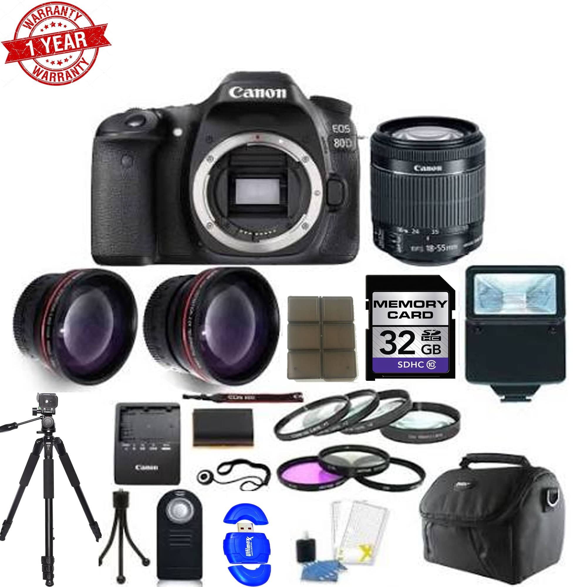 Canon EOS 80D 24.2MP DSLR Camera with 18-55mm Lens Kit, 16GB Memory Card & Accessories Bundle - Perfect for Photography, Vlogging & Travel
