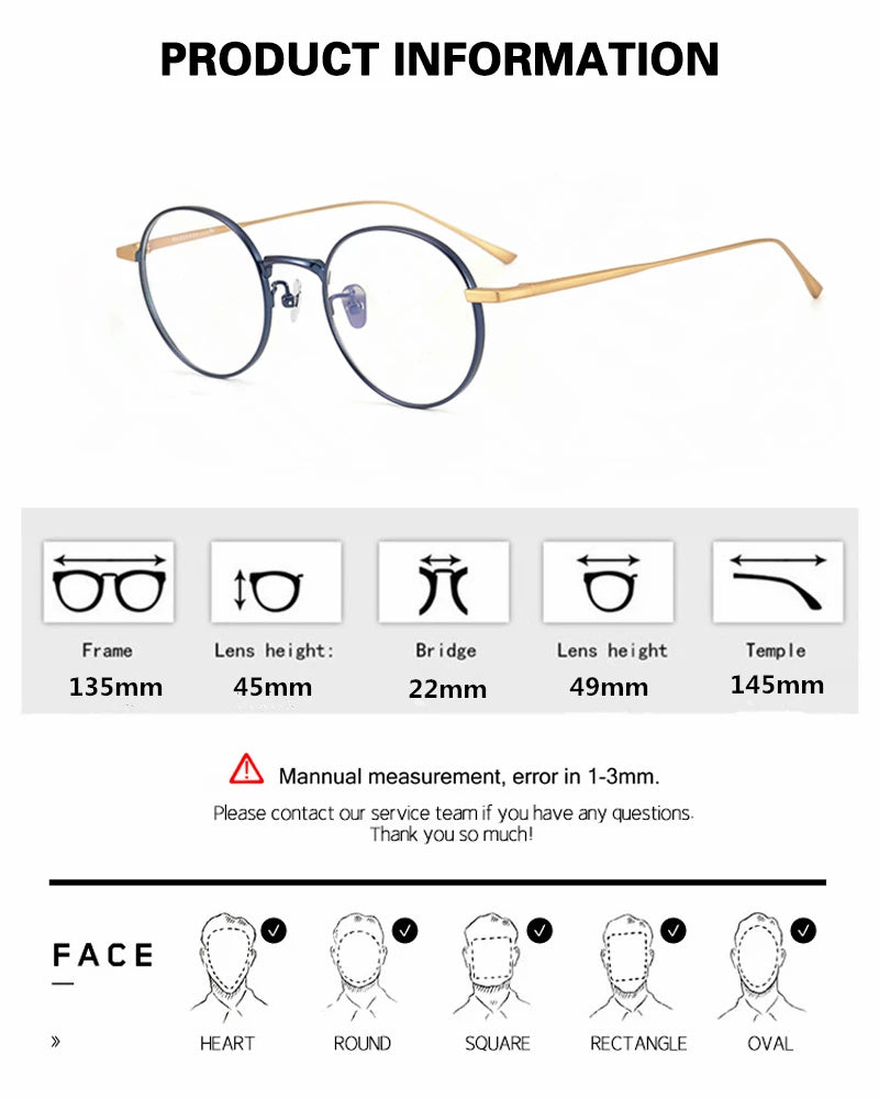 Aimee Unisex Full Rim Round Titanium Eyeglasses 1083 - Lightweight Durable Frame for Men & Women - Perfect for Reading, Working & Everyday Use