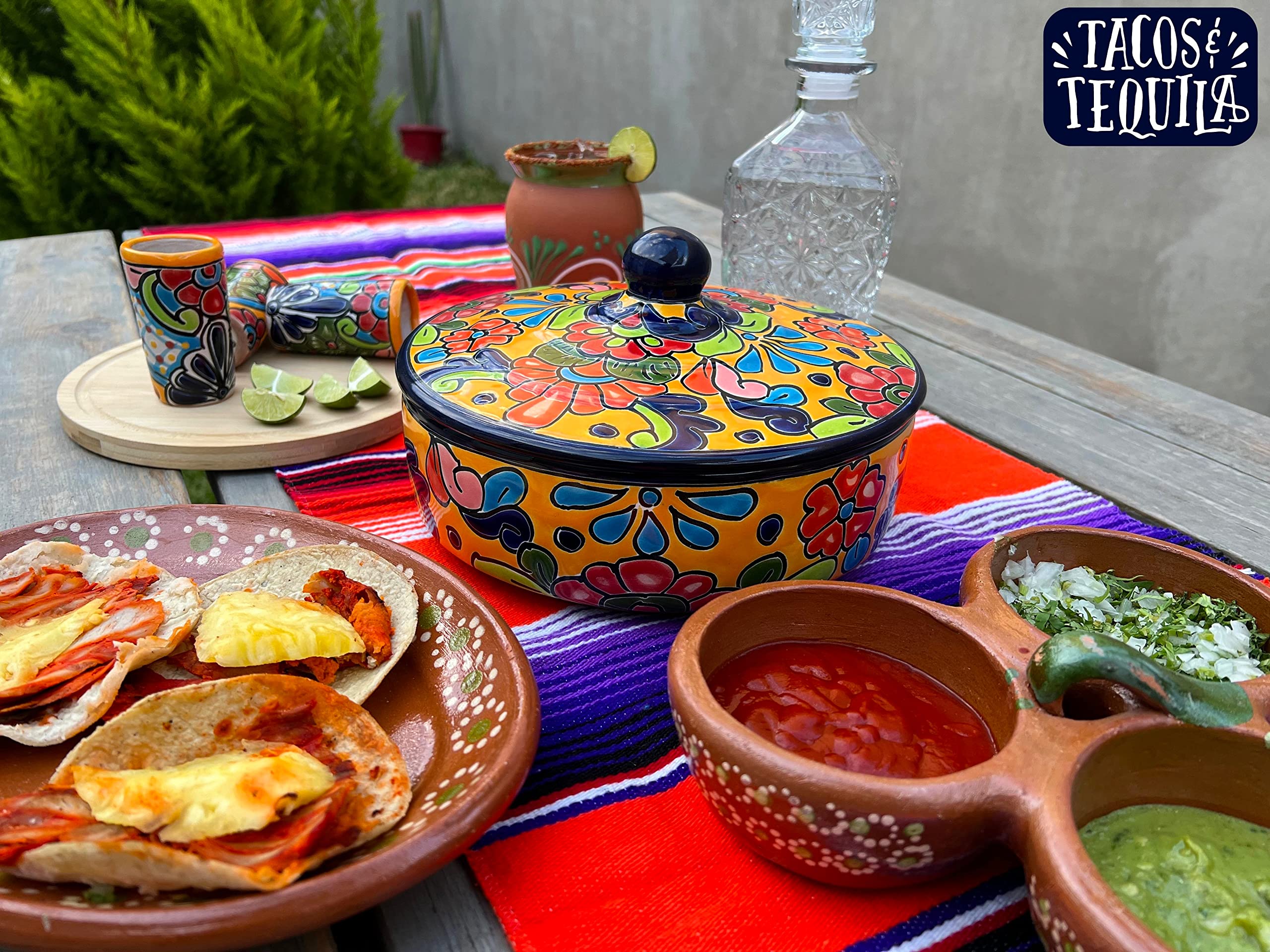 Hand Painted Ceramic Talavera Tortilla Warmer with Lid - Authentic Mexican Artisan Tortilleros - Perfect for Keeping Tortillas Warm at Dinner Parties & Family Gatherings (Marigold Design)