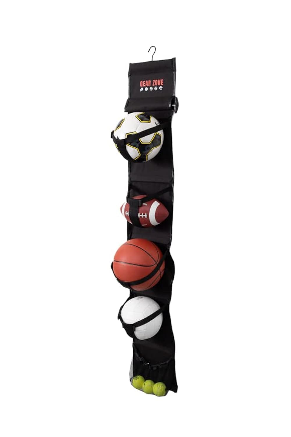 Multi-Purpose Hanging Sports Equipment Organizer – Garage Storage for Basketball, Football, Volleyball, Tennis, Soccer & Biking Gear – Includes Hook & Pump – Perfect for Kids' Toy Storage & Clutter-Free Home Organization