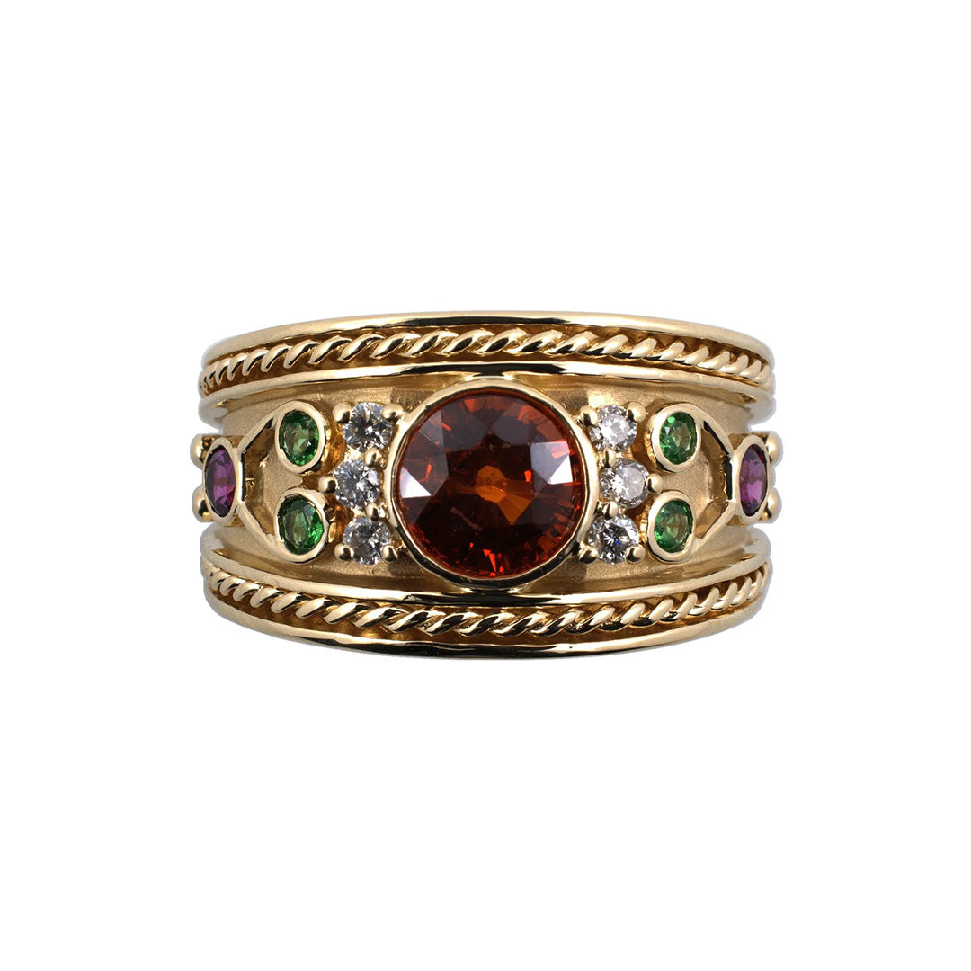 Exquisite Spessartite, Tsavorite & Rhodolite Garnet Ring for Women | Natural Gemstone Jewelry | Perfect for Engagement, Anniversary & Special Occasions