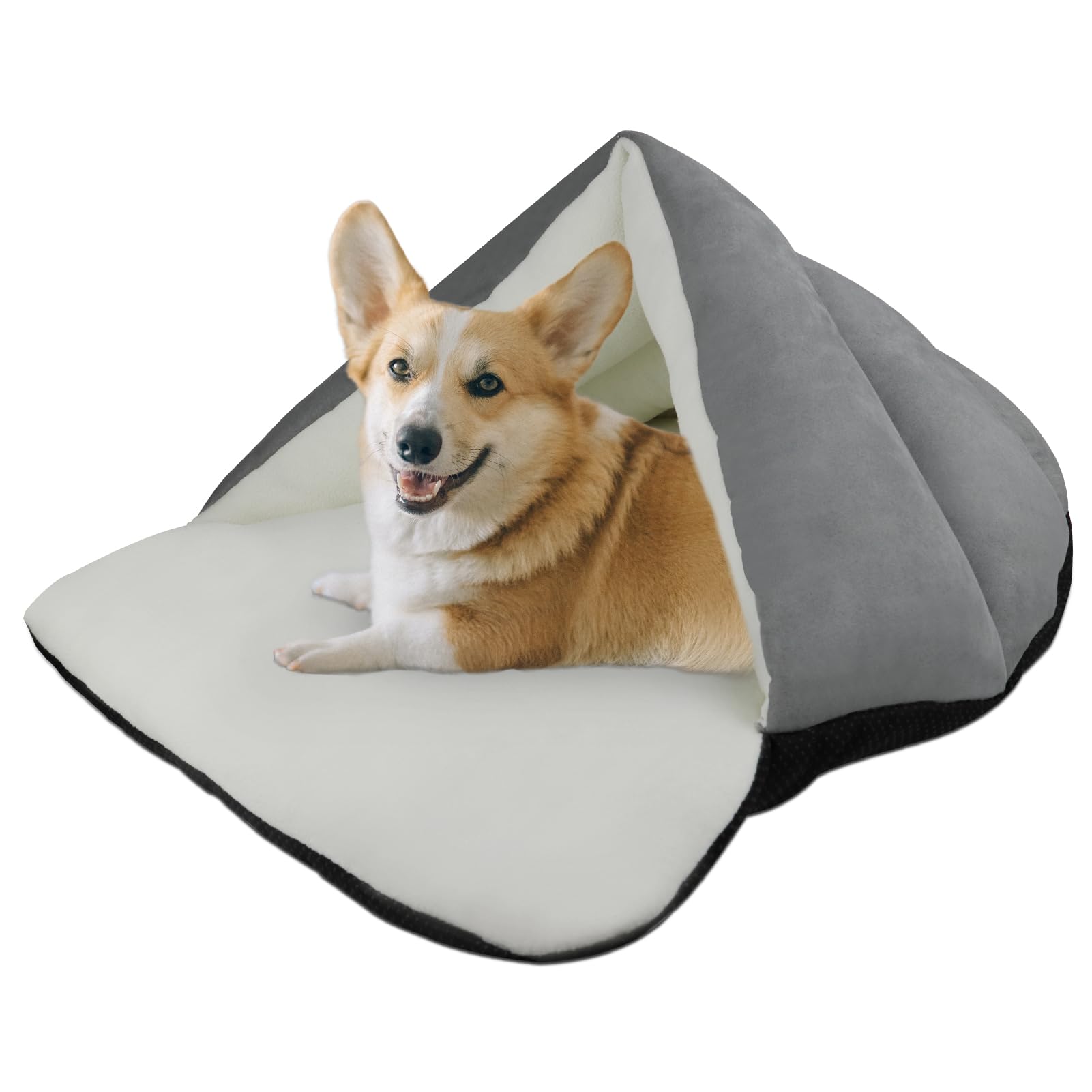 Ultra Soft Polar Fleece Dog Bed - Washable Pet Cave Bed for Small & Medium Dogs & Cats, Waterproof Bottom, 28x27 Inches, Gray - Cozy Indoor Sleeping Spot for Pets
