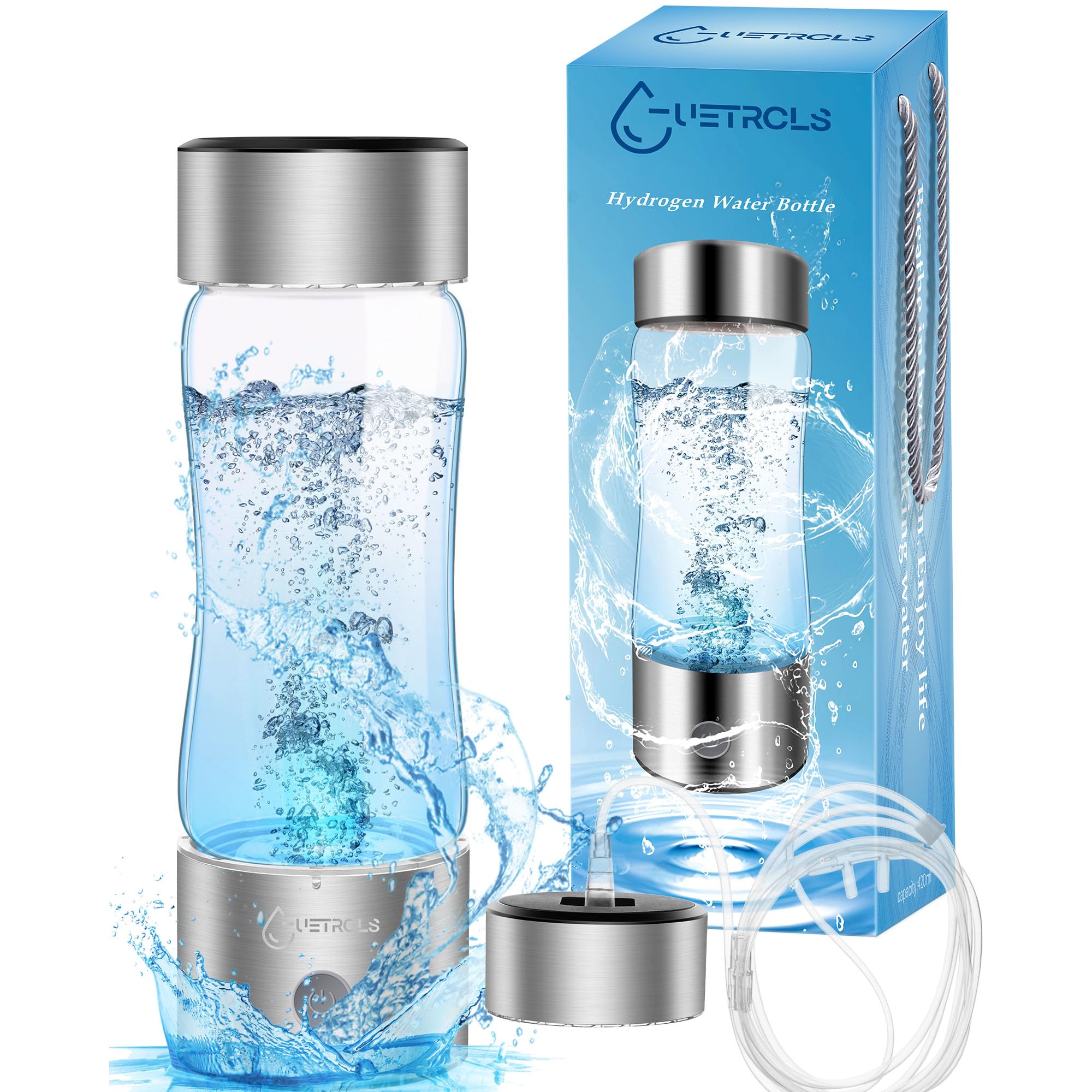 Premium Hydrogen Water Bottle 2024 - SPE PEM Technology Portable Hydrogen Water Generator & Ionizer | Fast 3-Minute Hydrogen Infusion for Healthier Drinking Water | Perfect for Home, Office, Travel & Daily Hydration (Silver) | Boost Energy & Detox with Hydrogen-Rich Water