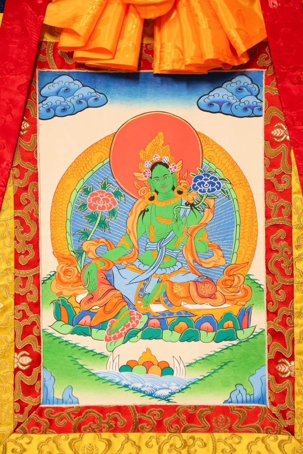 Green Tara Savioress Framed Thangka - Tibetan Buddhist Wall Art for Meditation & Spiritual Decor | Perfect for Home Altar, Yoga Studio & Healing Space