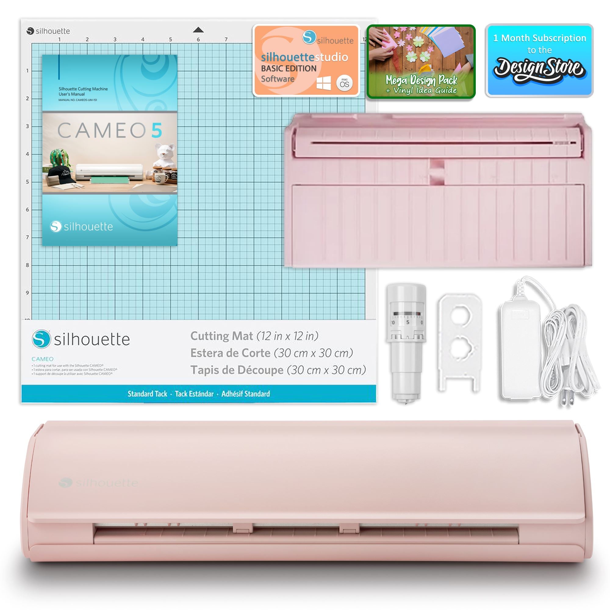 Silhouette Cameo 5 Pink Vinyl Cutter with 8-in-1 Turquoise Heat Press Machine & Siser HTV Vinyl Bundle - Perfect for DIY T-Shirts, Mugs, Home Decor & Craft Projects