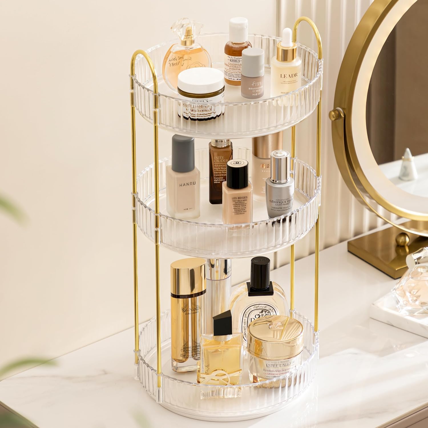360° Rotating 3-Tier Clear Makeup Organizer for Vanity & Countertop - Spinning Cosmetic Brush, Skincare & Perfume Storage - Perfect for Bathroom, Bedroom & Dressing Table Organization