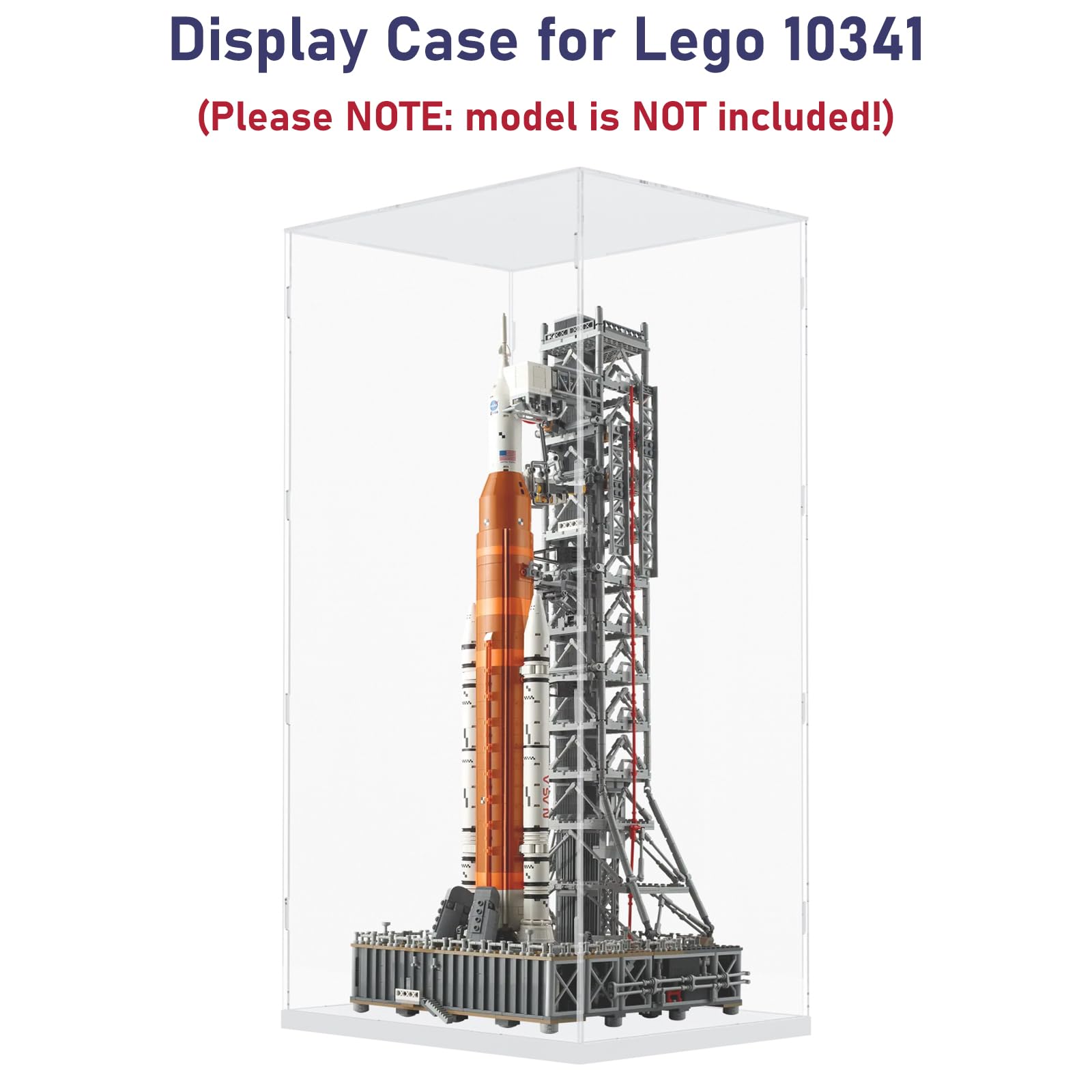 Choowin 29-Inch Tall Clear Acrylic Display Case for Lego Space 10341 - Thickened Dustproof Showcase for Collectibles, Action Figures, Dolls & Bearbrick 1000 - White Base - Perfect for Home Decor, Office Display & Toy Protection