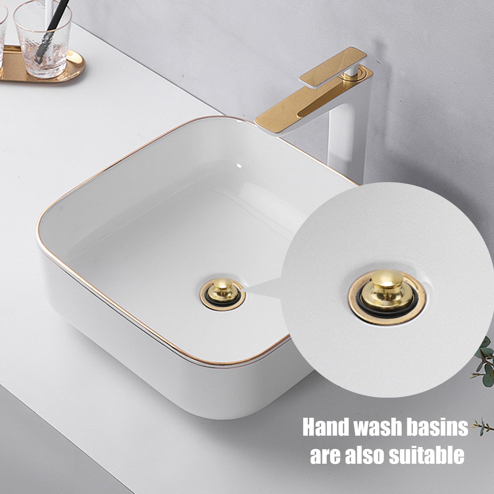 Antrader 3Pcs Gold Stainless Steel Kitchen Sink Drain Strainer & Stopper Set - Durable Sink Basket Filter for Food Waste, Hair Clog Prevention - Perfect for Kitchen, Bathroom, RV & Camper Use