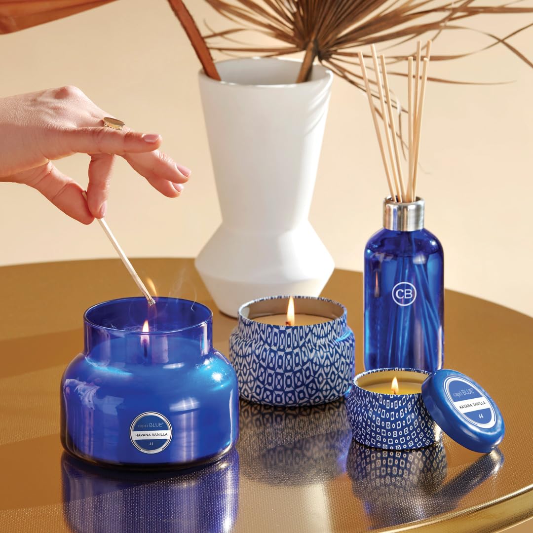 Capri Blue Signature Jar Candles - Long-Lasting Soy Wax Blend with Tropical Havana Vanilla Scent - 8 oz Luxury Candle in Blue Decorative Glass Jar - Perfect for Home Decor, Relaxation & Romantic Ambiance