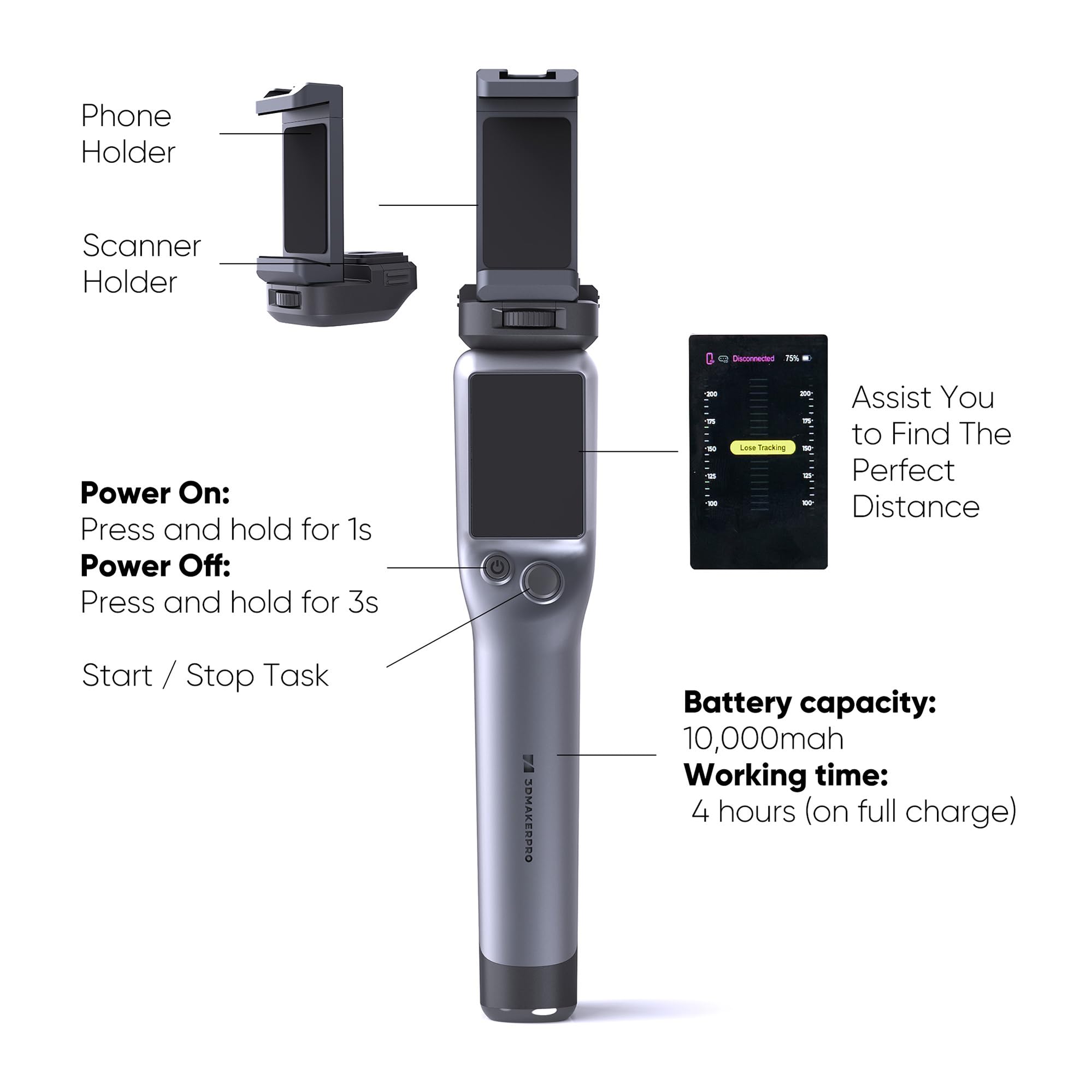 Portable Smart Grip for Seal Lite 3D Scanner - Ergonomic Handle for Easy Scanning | Perfect for 3D Modeling, Prototyping & Digital Archiving
