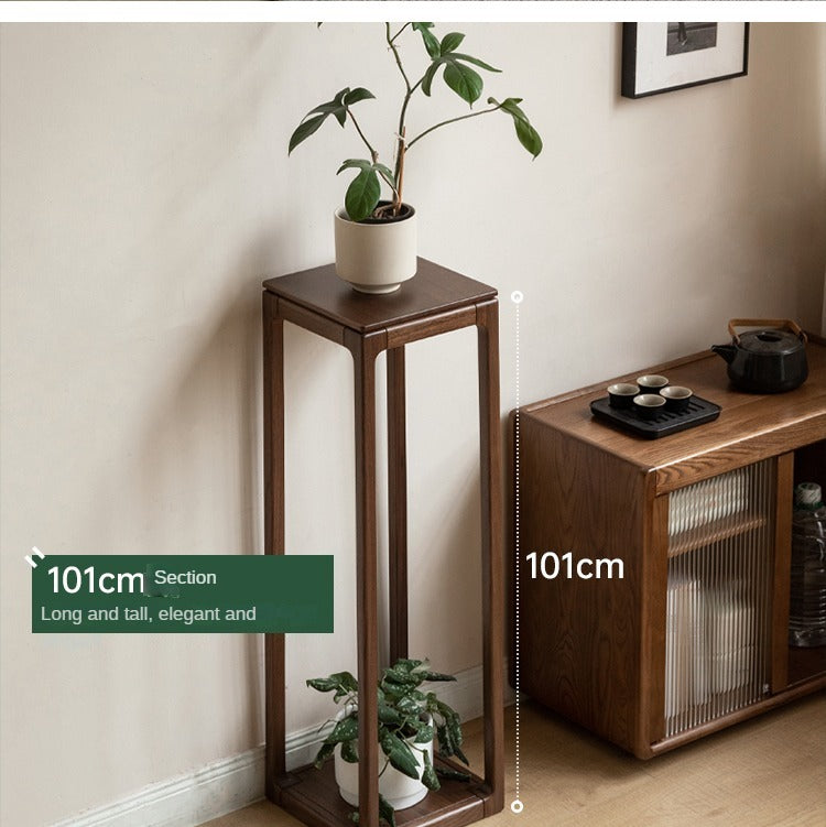 Premium Black Walnut Solid Wood 2-Tier Storage Shelf - Decorative Flower Stand for Living Room, Bedroom & Office Organization
