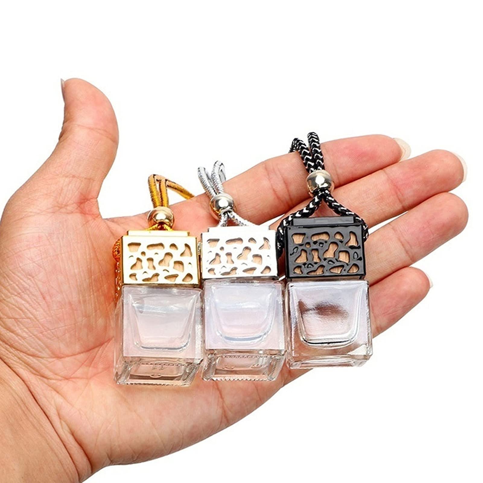 Refillable Glass Car Air Freshener Bottle - Essential Oil Diffuser & Perfume Spray for Vehicles - Black Hanging Air Purifier for Home, Office & Car Interior