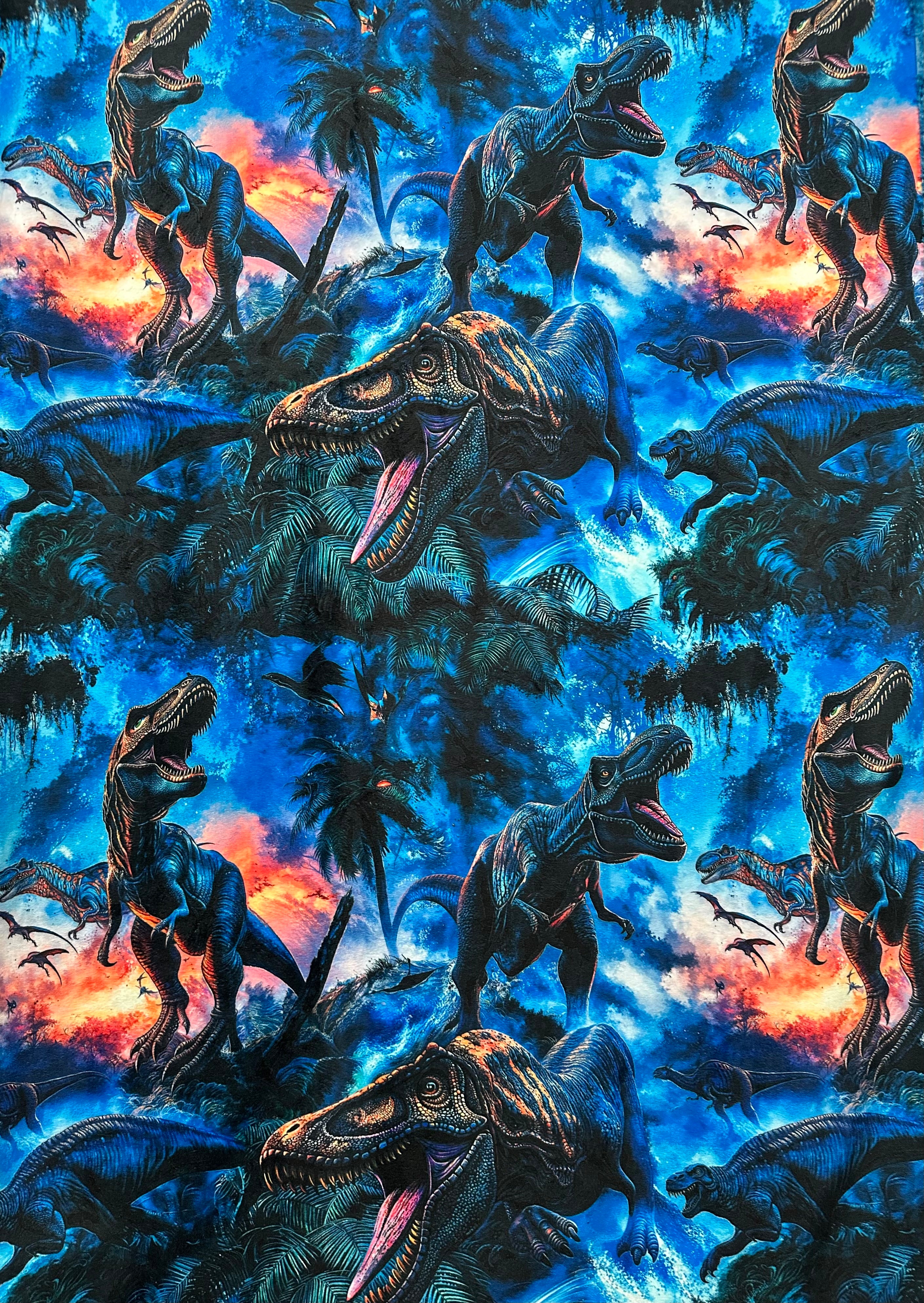 Soft Dinosaur Print Blue Luxe 41x60 Minky Blanket for Kids & Toddlers with Matching Pillowcase - Cozy Nursery Bedding for Nap Time & Playtime