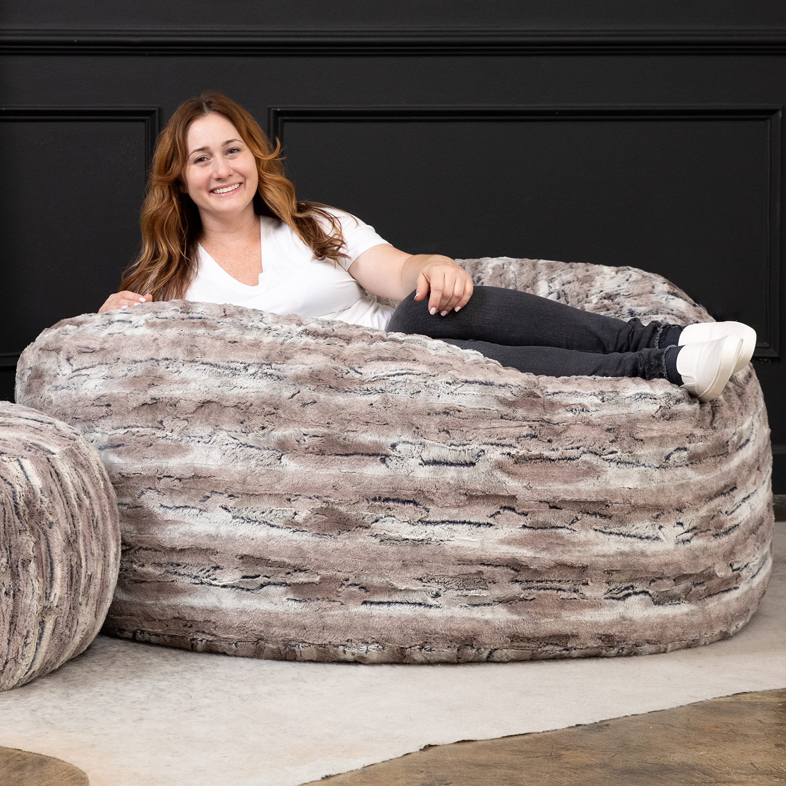 Jaxx 5 Foot Saxx Bean Bag Chair for Adults - Premium Luxe Faux Fur, Mountain Fox Color - Oversized Comfortable Lounge Chair for Living Room, Bedroom, Game Room & Dorm