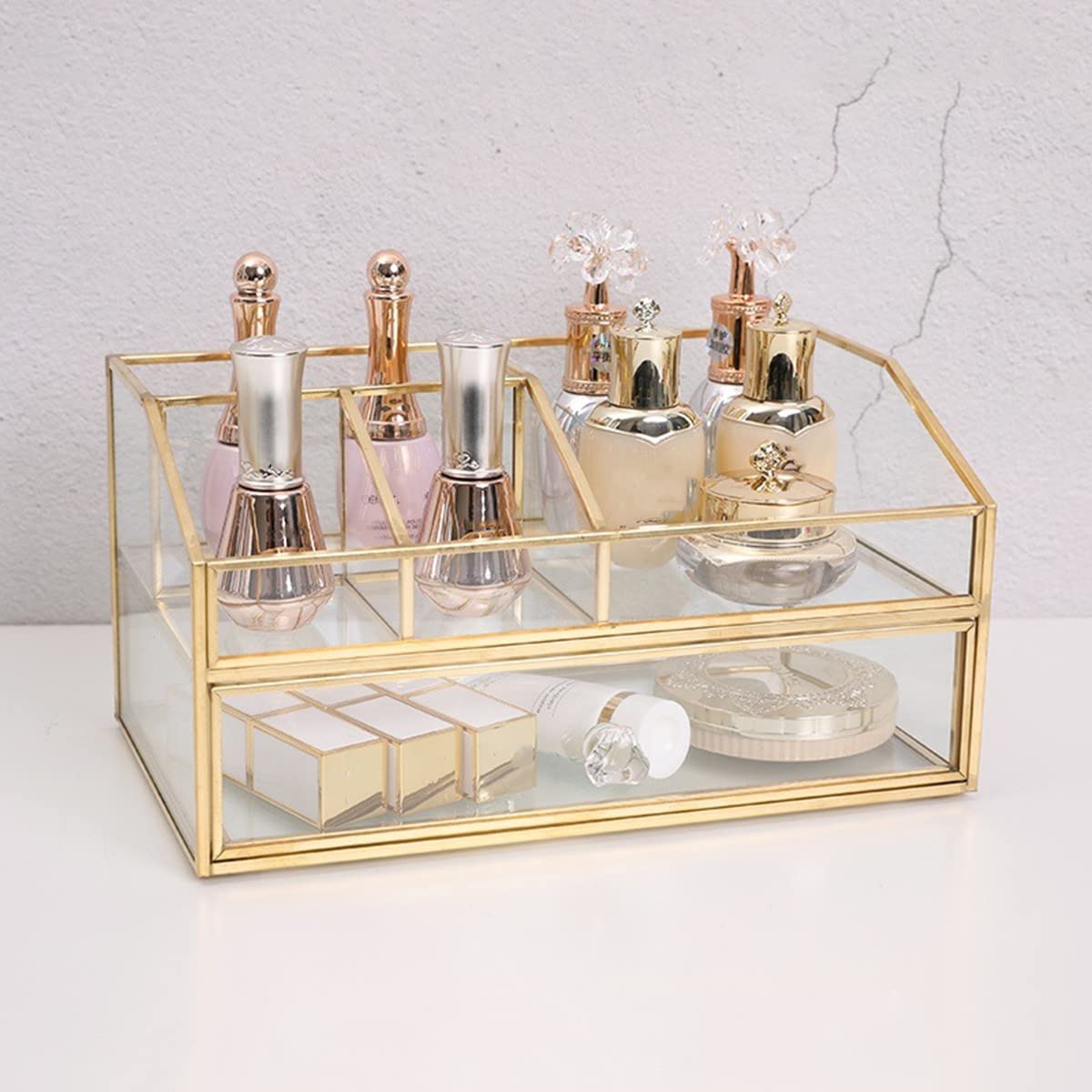 Nordic Style Glass Makeup Brush Holder - Cosmetic Organizer & Jewelry Display Box for Brushes, Nail Polish, Lipsticks, Eyeliners | Vanity, Bathroom, Bedroom, Office Decor | Perfect for Makeup Artists & Beauty Enthusiasts