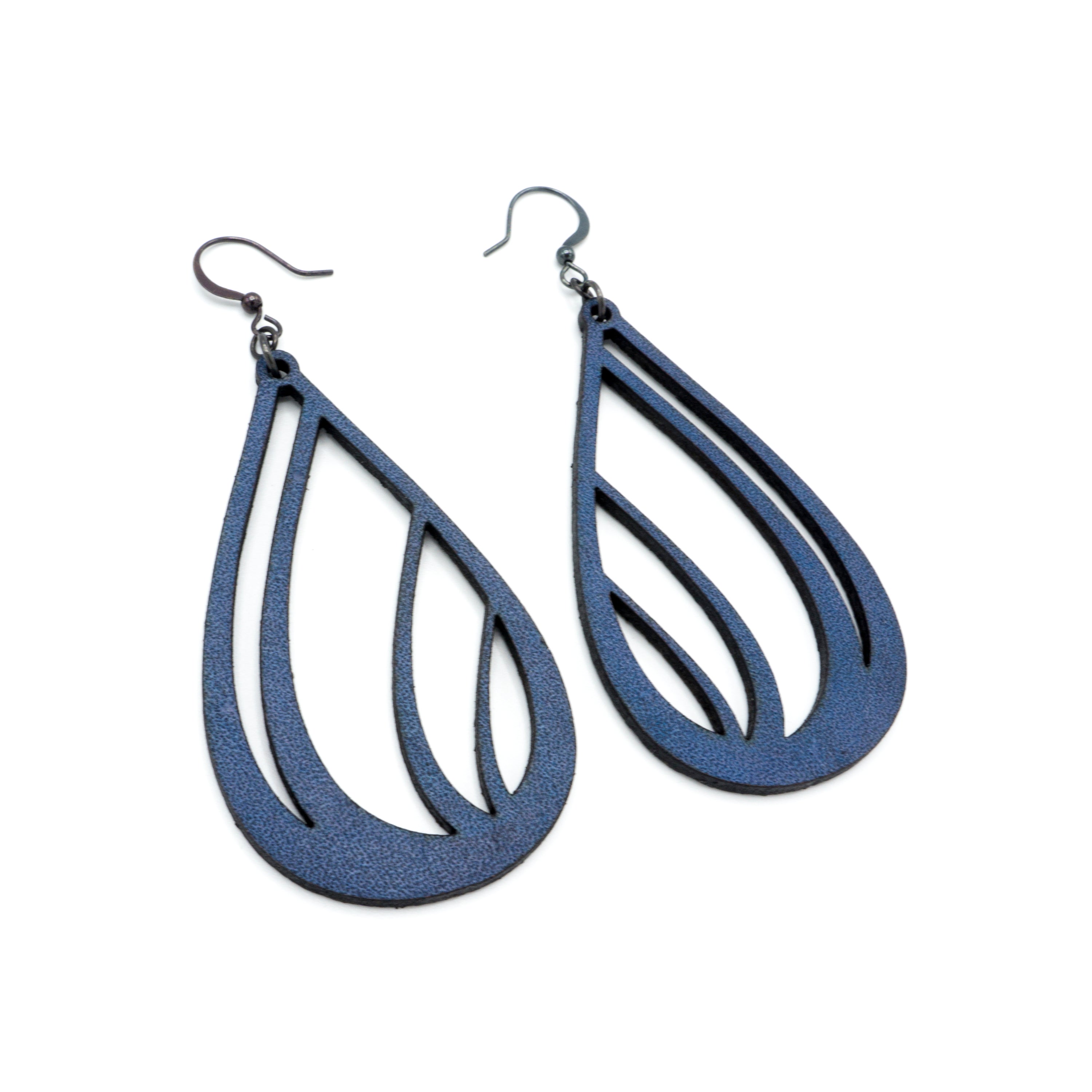 Handmade Navy Blue Leather Earrings for Women - Boho Chic Drop 03 [L] - Perfect for Casual Wear, Parties & Gift Giving