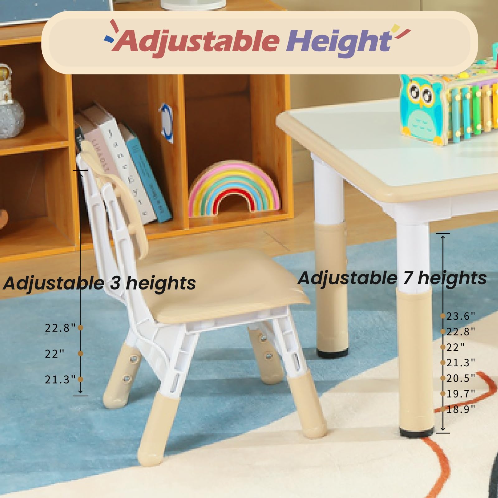 Adjustable Kids Table and Chair Set for Toddlers Ages 3+ - 31.5