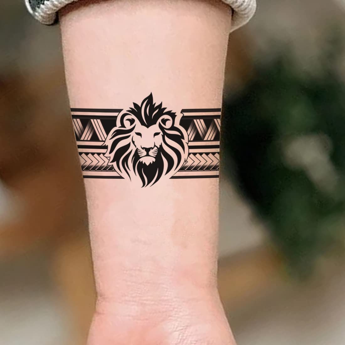 Waterproof Lion Tribal Full Arm Band Temporary Tattoo - Long Lasting Fake Body Art for Men & Women - Perfect for Festivals, Parties & Costume Events